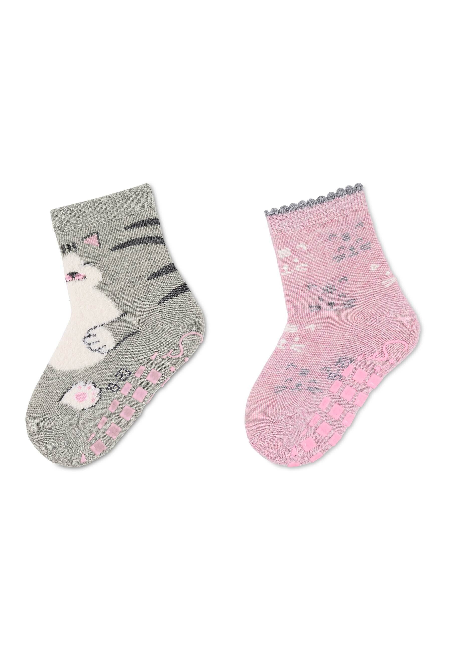 Sterntaler® ABS-Socken ABS-Söckchen Katze, 2er-Pack Rutschesocken - ABS-Socken Gummi, Baby ABS-Söckchen Doppelpack Katze mit Vollplüsch - Kindersocken Doppelpack Söckchen für Jungen und Mädchen mit ABS im Sohlenbereich - Anti-Rutsch-Sohle