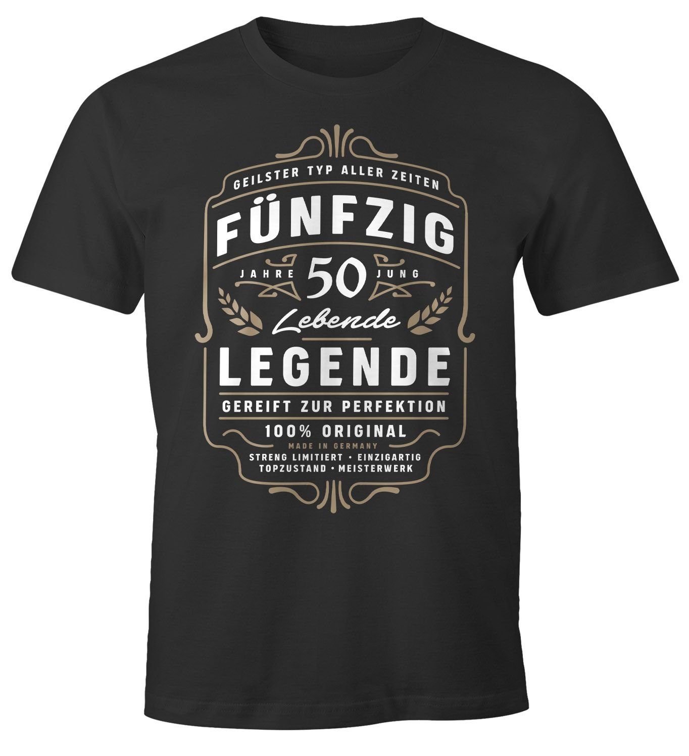 MoonWorks Print-Shirt Herren T-Shirt Lebende MoonWorks® Fünfzig - Geburtstag Print schwarz Männer für 18 Geschenk mit 90 Legende Alter