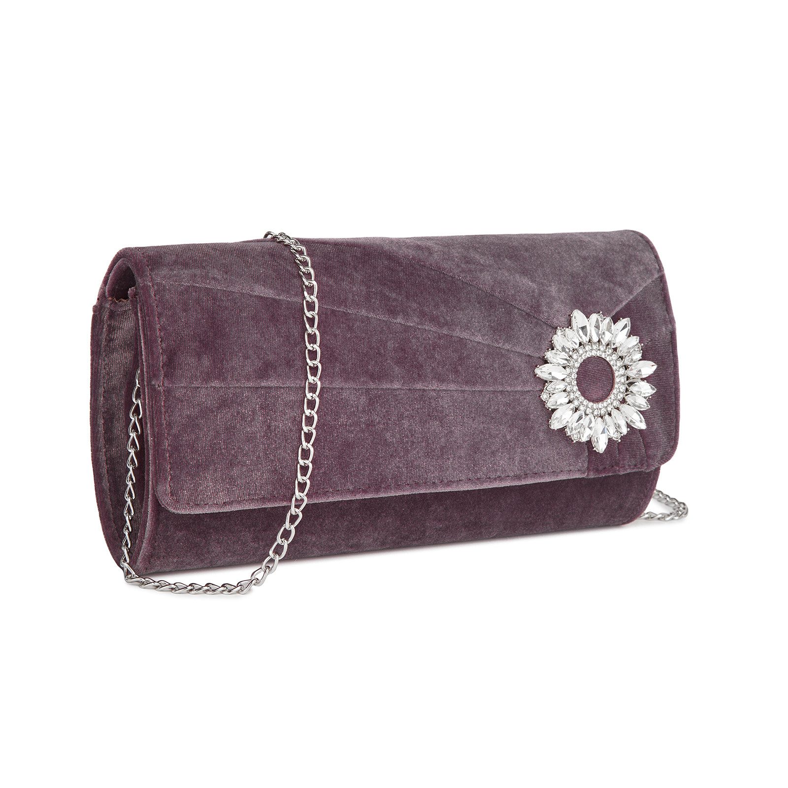 Clutch Damen, Elegante Abendtasche mit Strass-Verzierung & Kette