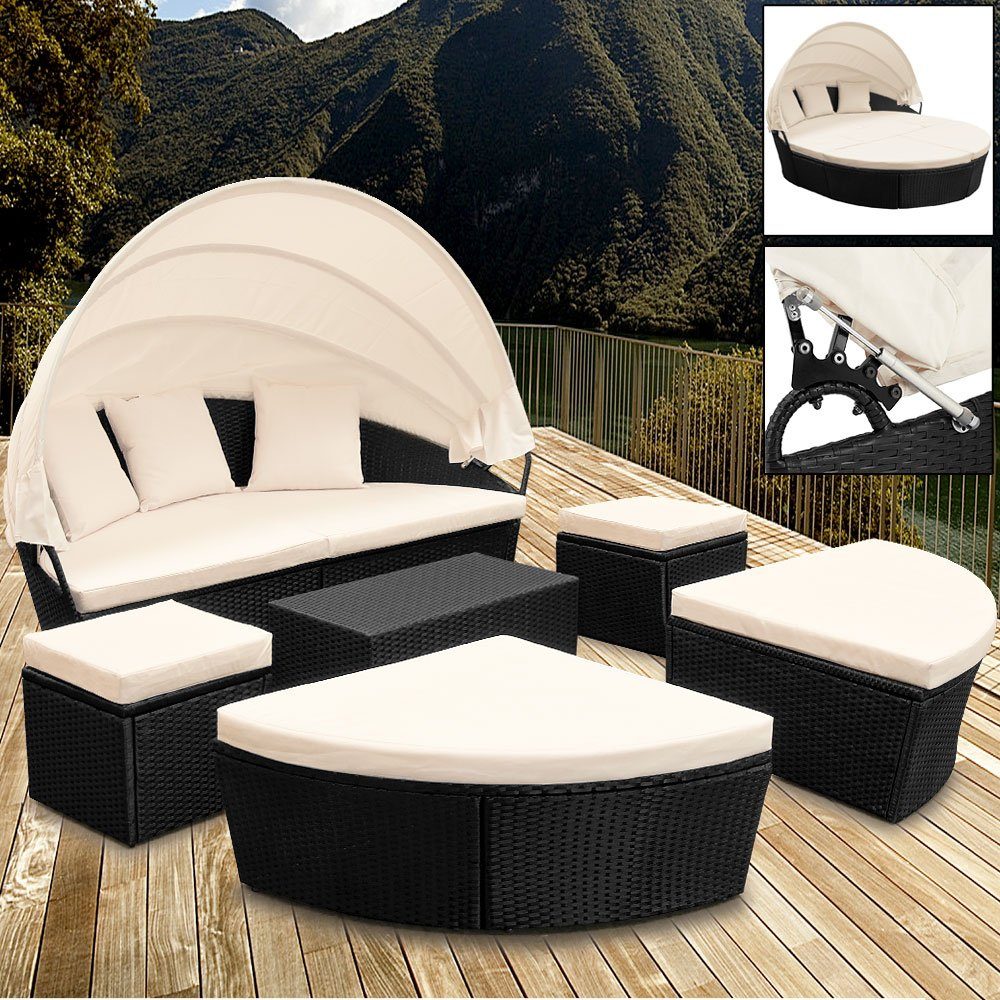 Casaria Gartenliege »Oval« Poly Rattan XXL Sonneninsel 226 cm Faltbares