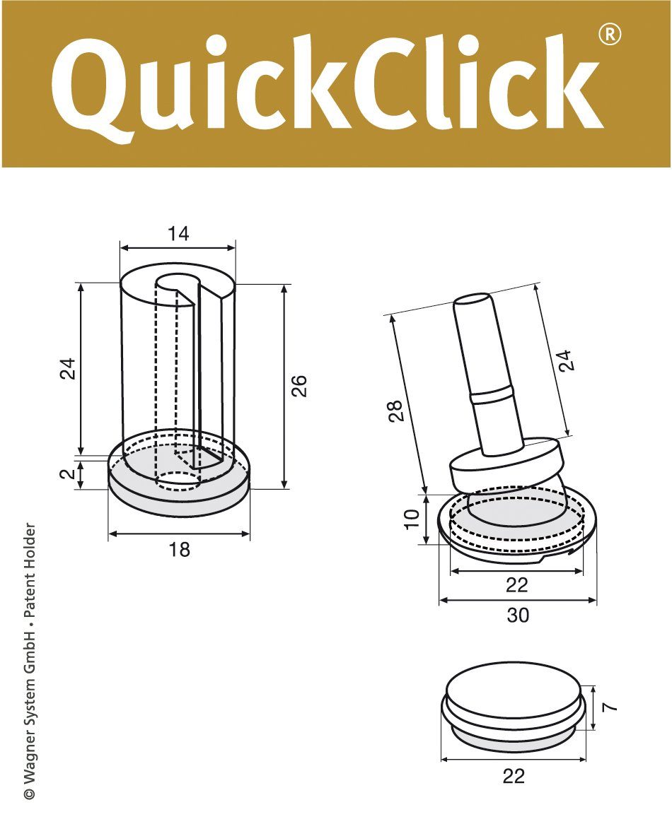 & wendbar DE, 4er-Set in WAGNER 14 18 Wollfilz - zum / - Ø Klick-Gleiter - - design Made Außen 17 SILENCER Stuhlgleiter & 20 mm + Rundrohre QuickClick® in Kunststoff mm - yourself DUO Ø Innen Einstecken