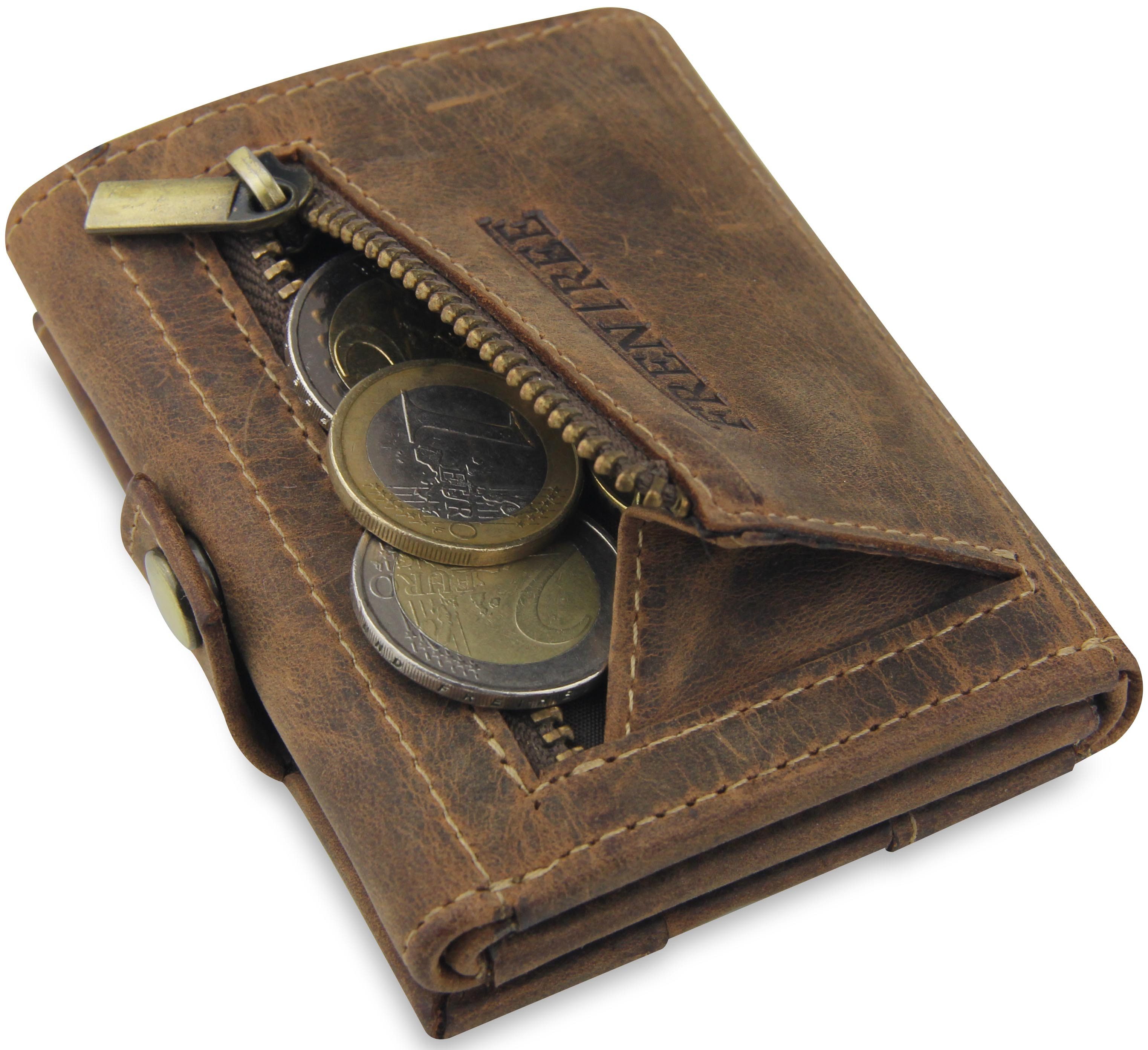 Frentree Mini Geldbörse Herren echtem Leder Slim Wallet mit Münzfach & RFID Schutz, 10 Karten und Bargeld, Kartenetui für unterwegs, Portemonnaie klein