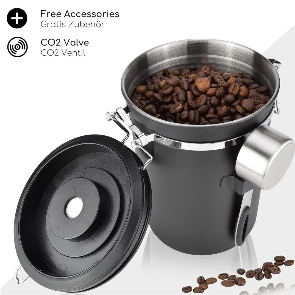 Milu Kaffeedose Kaffeedose Edelstahl, Aromaschutz mit CO2 Ventil, Vorratsdose