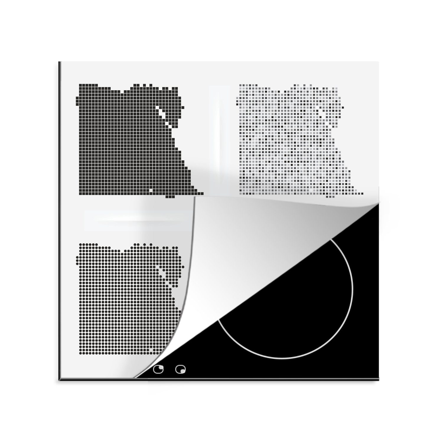 Vier für Herdblende-/Abdeckplatte Hintergrund, Vinyl, (1 MuchoWow von Ägypten Arbeitsplatte 78x78 grauem tlg), Illustrationen cm, auf Ceranfeldabdeckung, küche