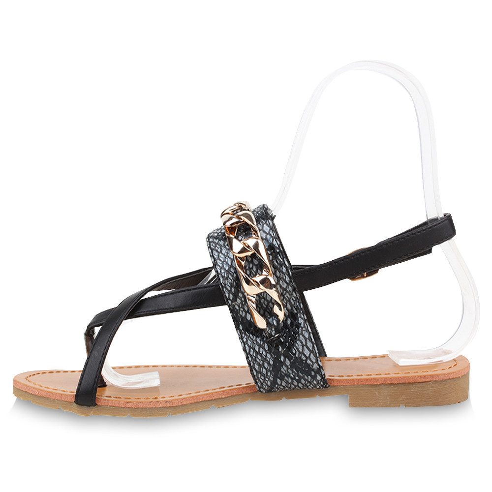 VAN HILL 76544 Zehentrenner Damen Sandalen Zehentrenner Ketten Snake Print günstig online kaufen