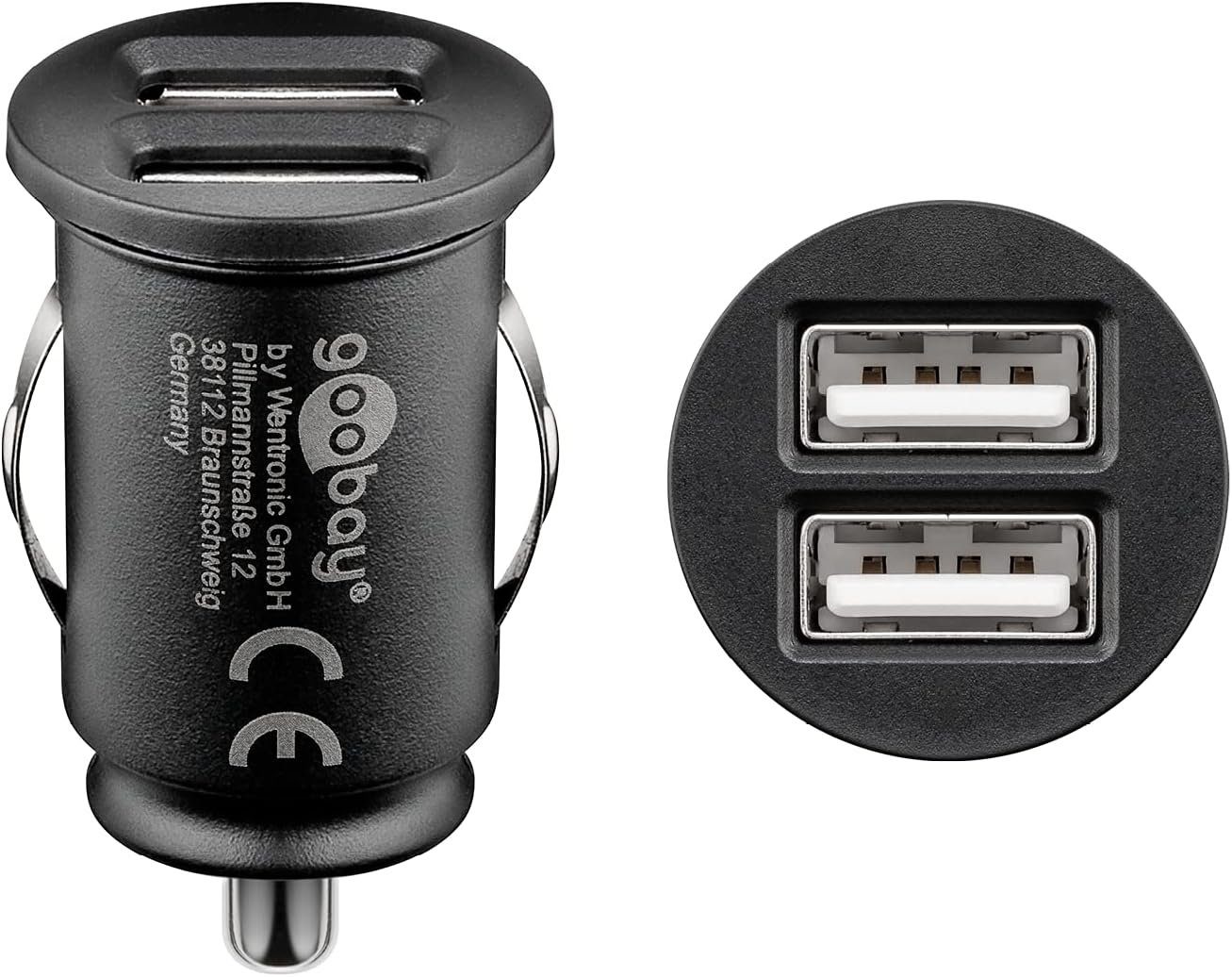 Goobay Dual USB Auto Ladegerät KFZ-Adapter Kfz-Zigarettenanzünder Stecker zu USB Typ A, kompakte Bauform / 2-fach Port / lädt 2 Geräte gleichzeitig von Goobay