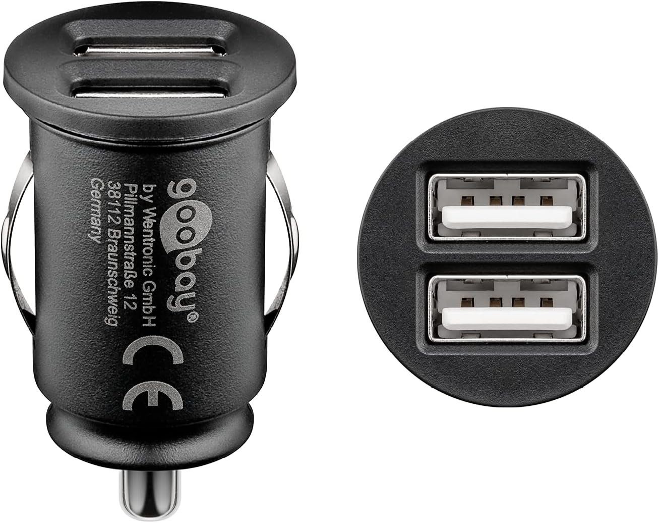 Goobay Dual USB Auto Ladegerät KFZ-Adapter Kfz Zigarettenanzünder-Stecker  zu USB Typ A, kompakte Bauform / 2-fach Port / lädt 2 Geräte gleichzeitig,  Kompakte Stromversorgung für Handys und Kleingeräte