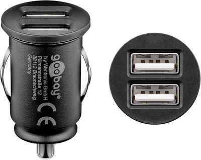 Goobay Dual USB Auto Ladegerät KFZ-Adapter Kfz Zigarettenanzünder-Stecker zu USB Typ A, kompakte Bauform / 2-fach Port / lädt 2 Geräte gleichzeitig