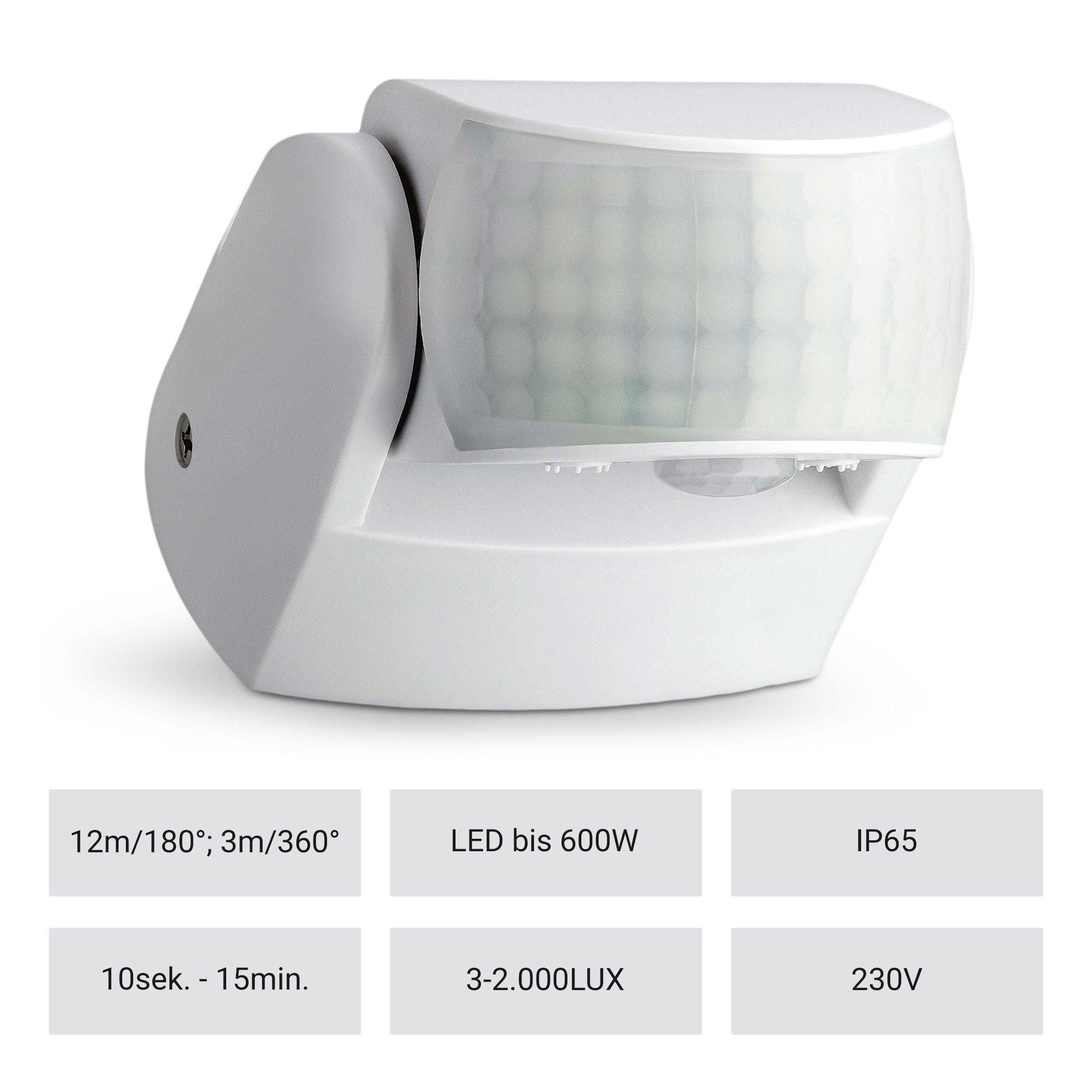 SEBSON Bewegungsmelder Bewegungsmelder Aussen IP65 Aufputz, LED geeignet, programmierbar, (1-St)