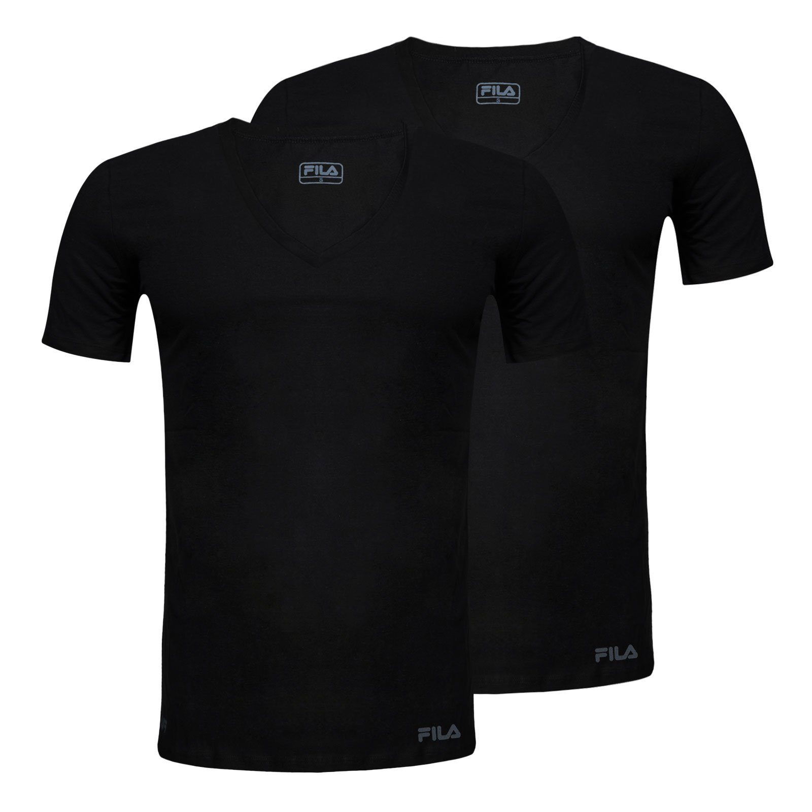 V-Neck 200 black Pack T-Shirt aus Fila weichem 2er Baumwolljersey