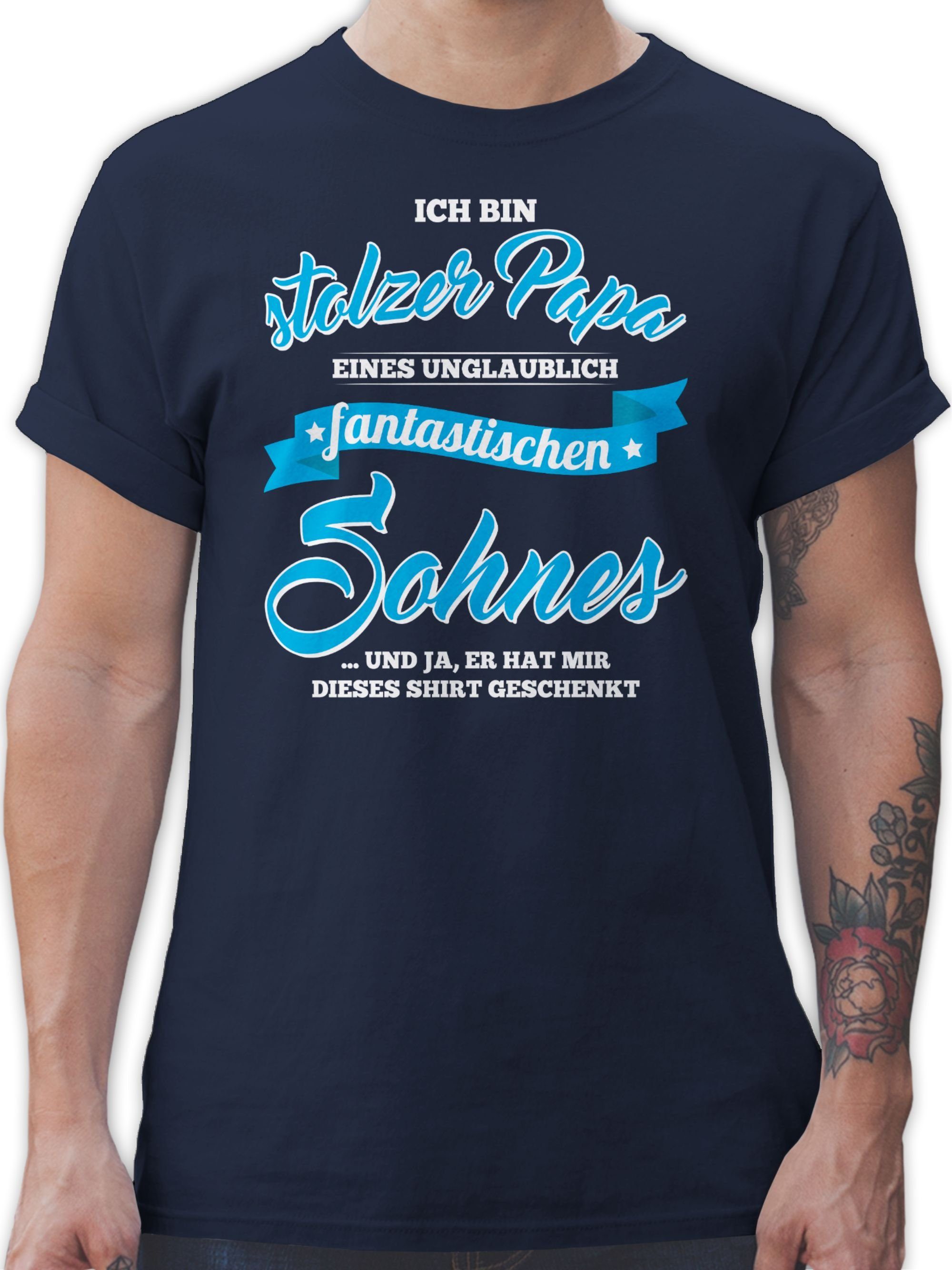 Shirtracer T-Shirt Stolzer Papa eines fantastischen Sohnes Vatertag Geschenk für Papa 2 Navy Blau