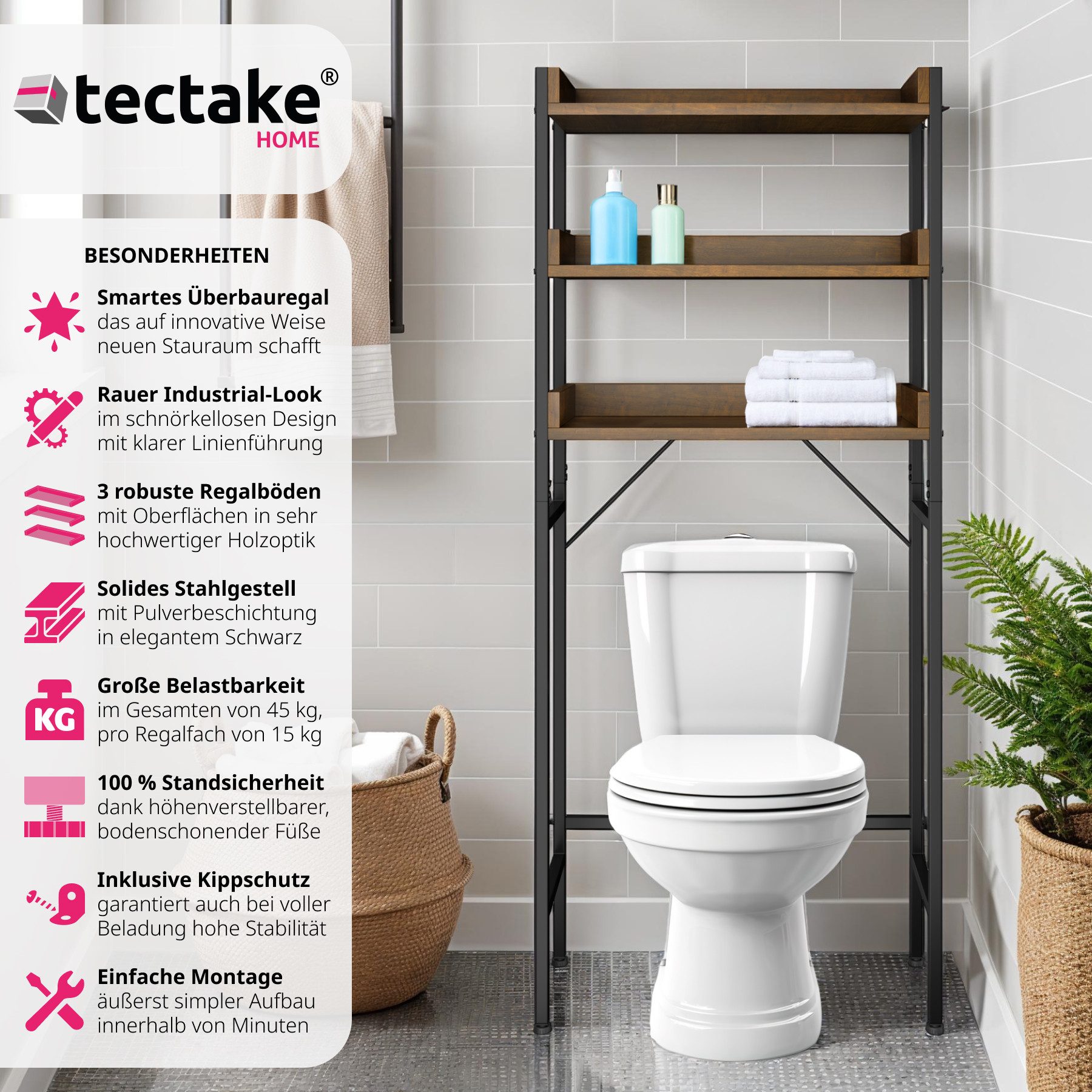 tectake Badregal Badezimmerregal, Set 1-tlg., Industrial günstig online kaufen