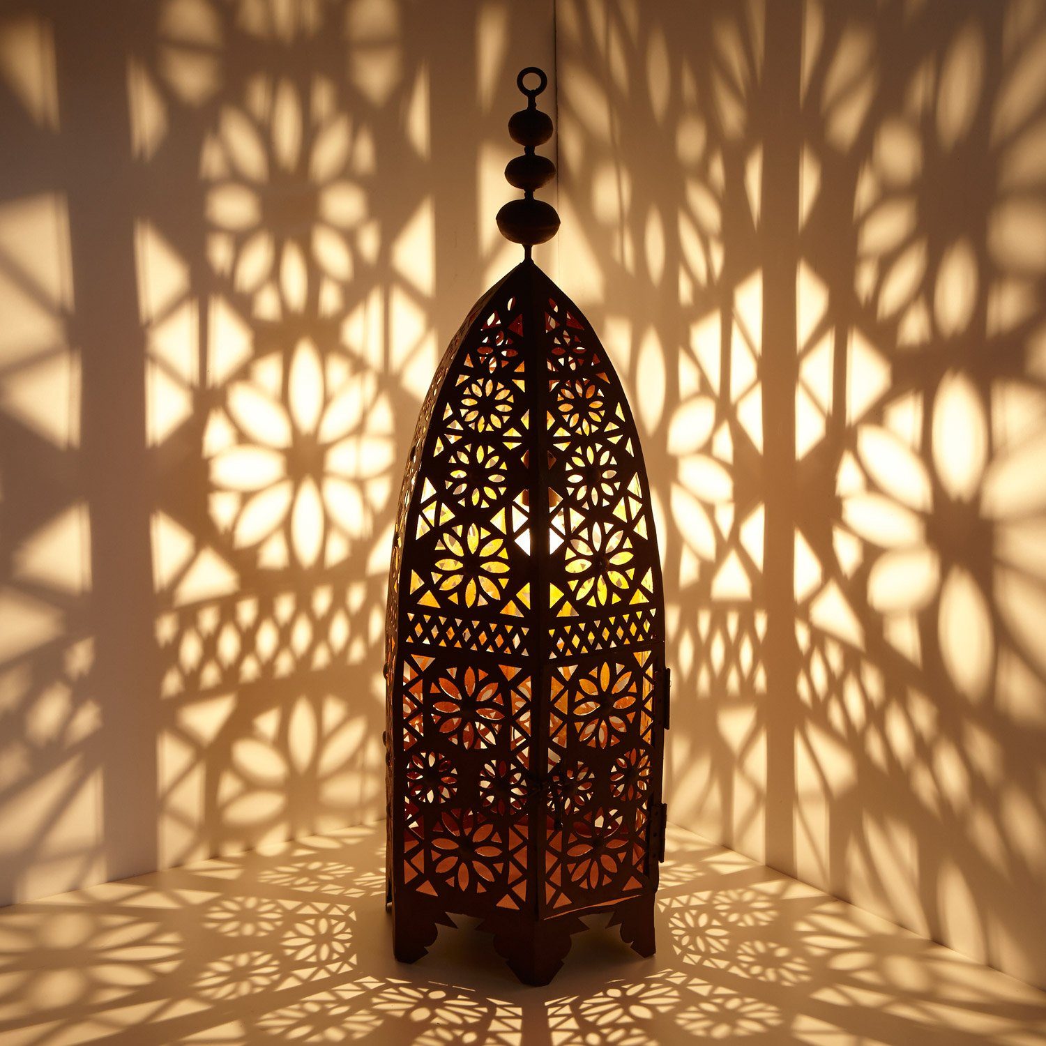 Casa Moro Bodenwindlicht Orientalische Laterne Anbar H80 cm edelrot-braun für draußen & Innen (Kunsthandwerk aus Marokko, hängend & stehend), marokkanische Gartenlaterne Windlicht Ramadan Wohn Deko, L1672