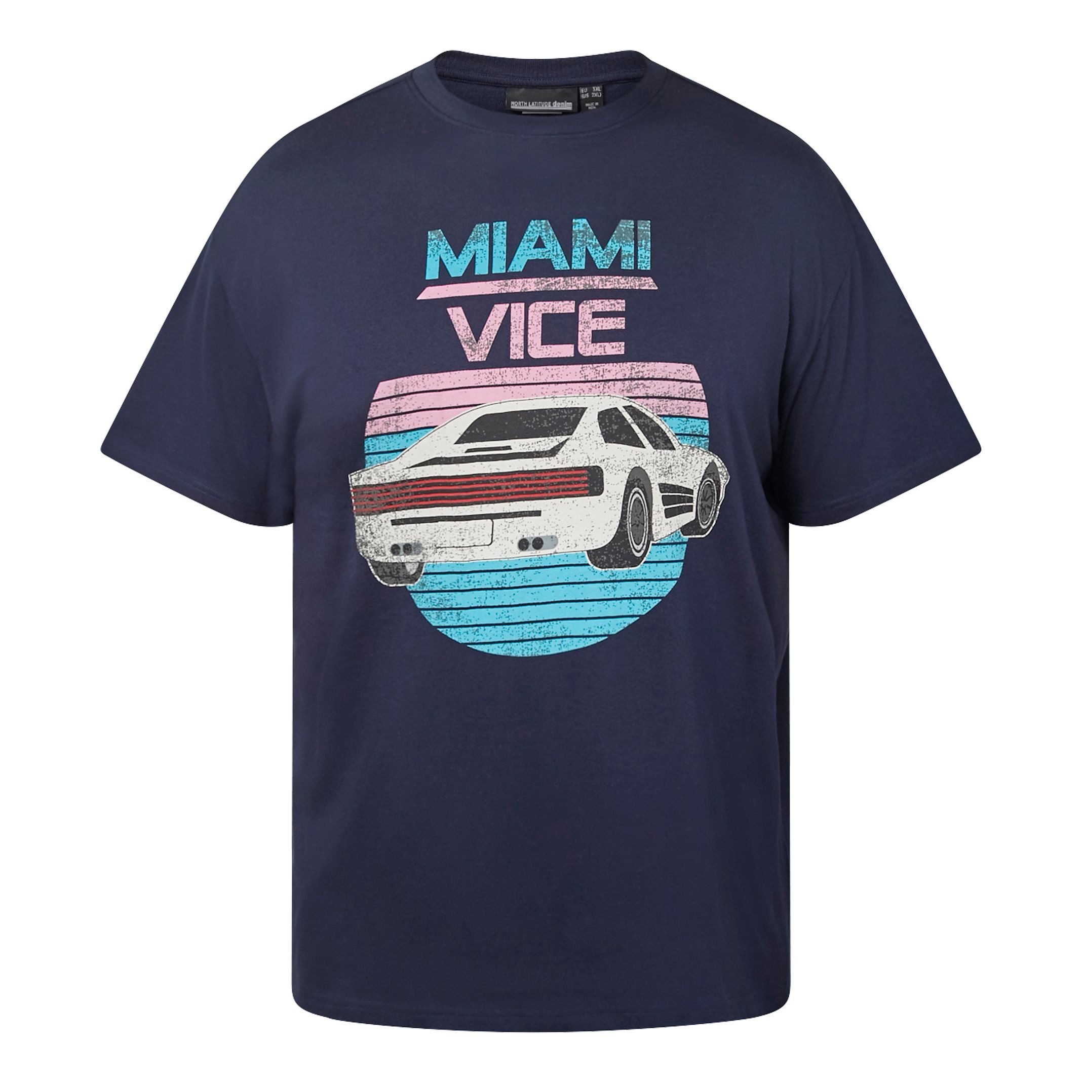 Print-Shirt Miami Vice T-Shirt in großen Größen von North Latitude denim, blau