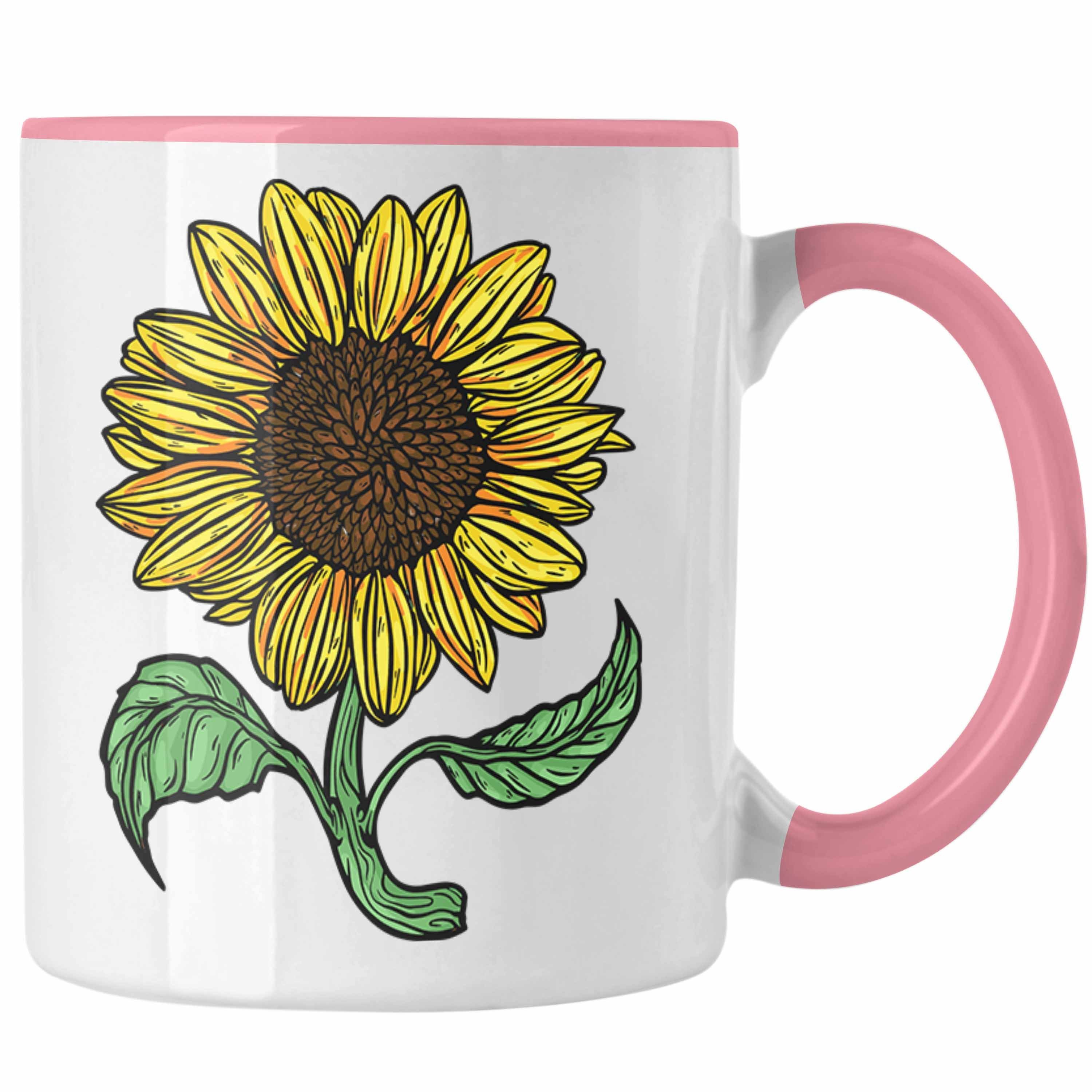 Trendation Tasse Lustige Sonnenblume Tasse Geschenk für Sonnenblumenliebhaber Rosa