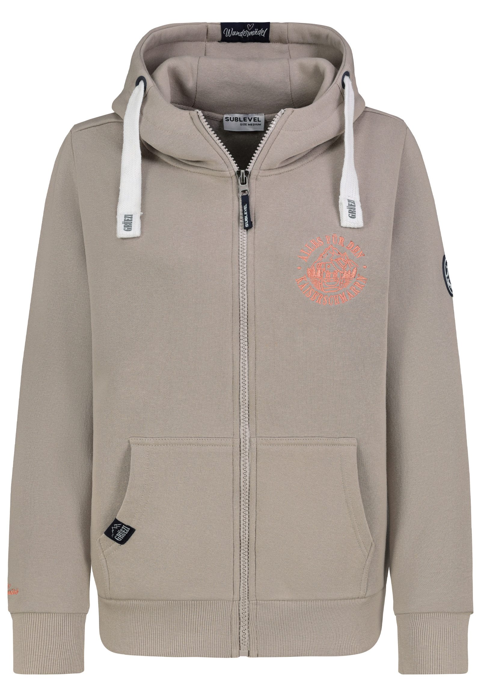 SUBLEVEL Reißverschluss Stickerei Einschubtaschen Kapuze Rippbündchen (1-tlg) D10600BI02861_Sweat