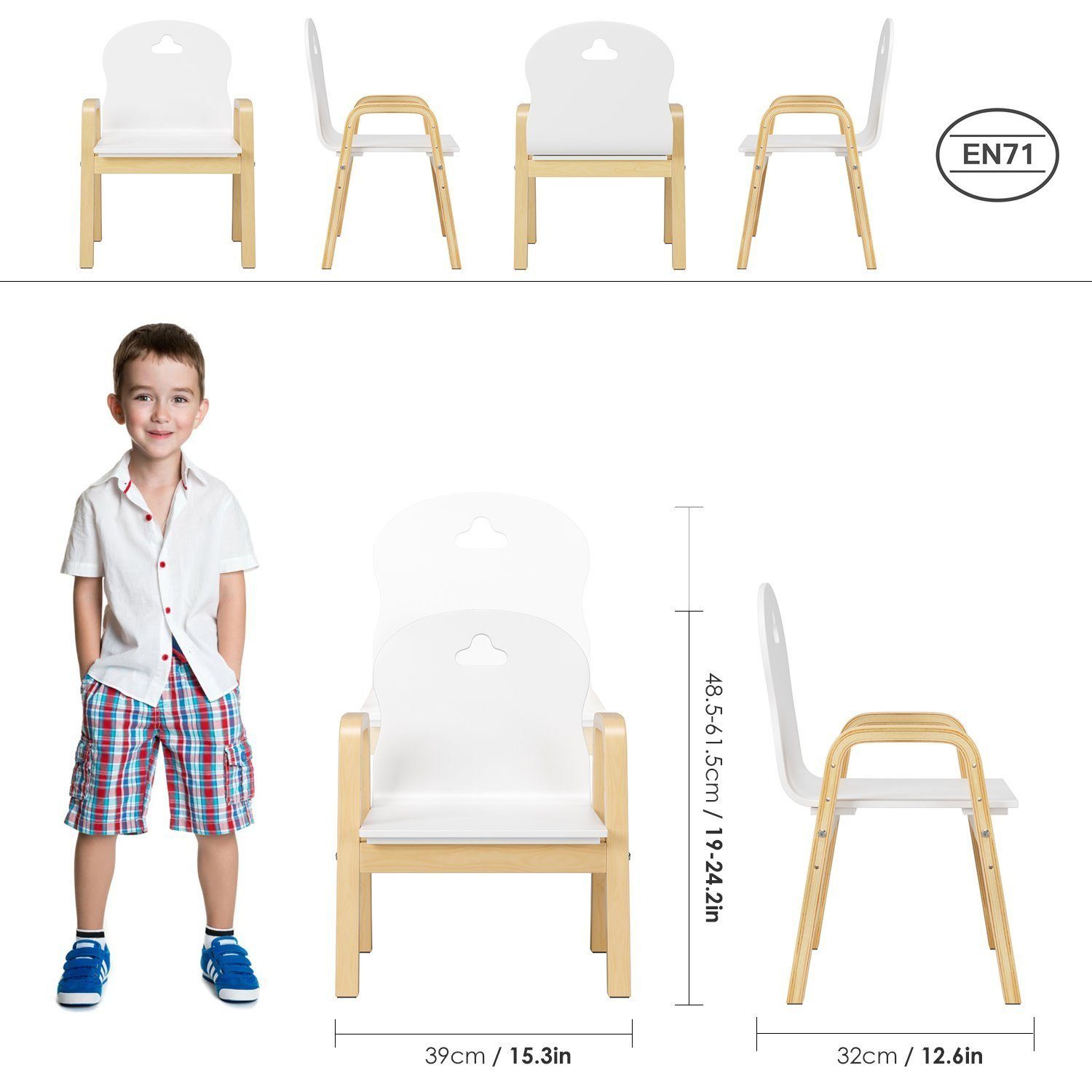 Homfa Kindersitzgruppe Kinderstuhl 4er Set, Stuhl für Kinder höhenverstellbar 61.5-48.5cm