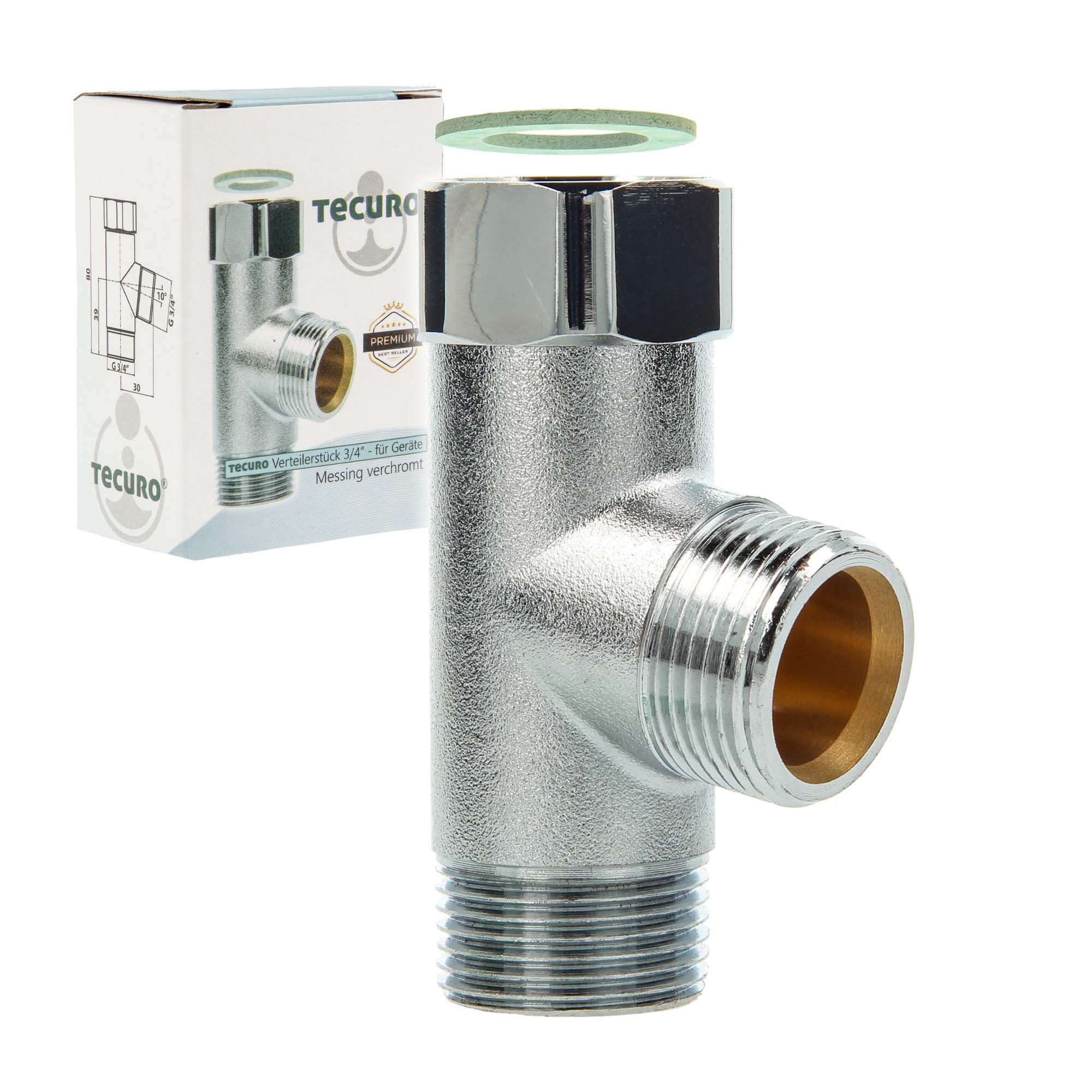 tecuro Schlauch Verteilerstück 3/4 Zoll - für Geräte, MS-verchromt