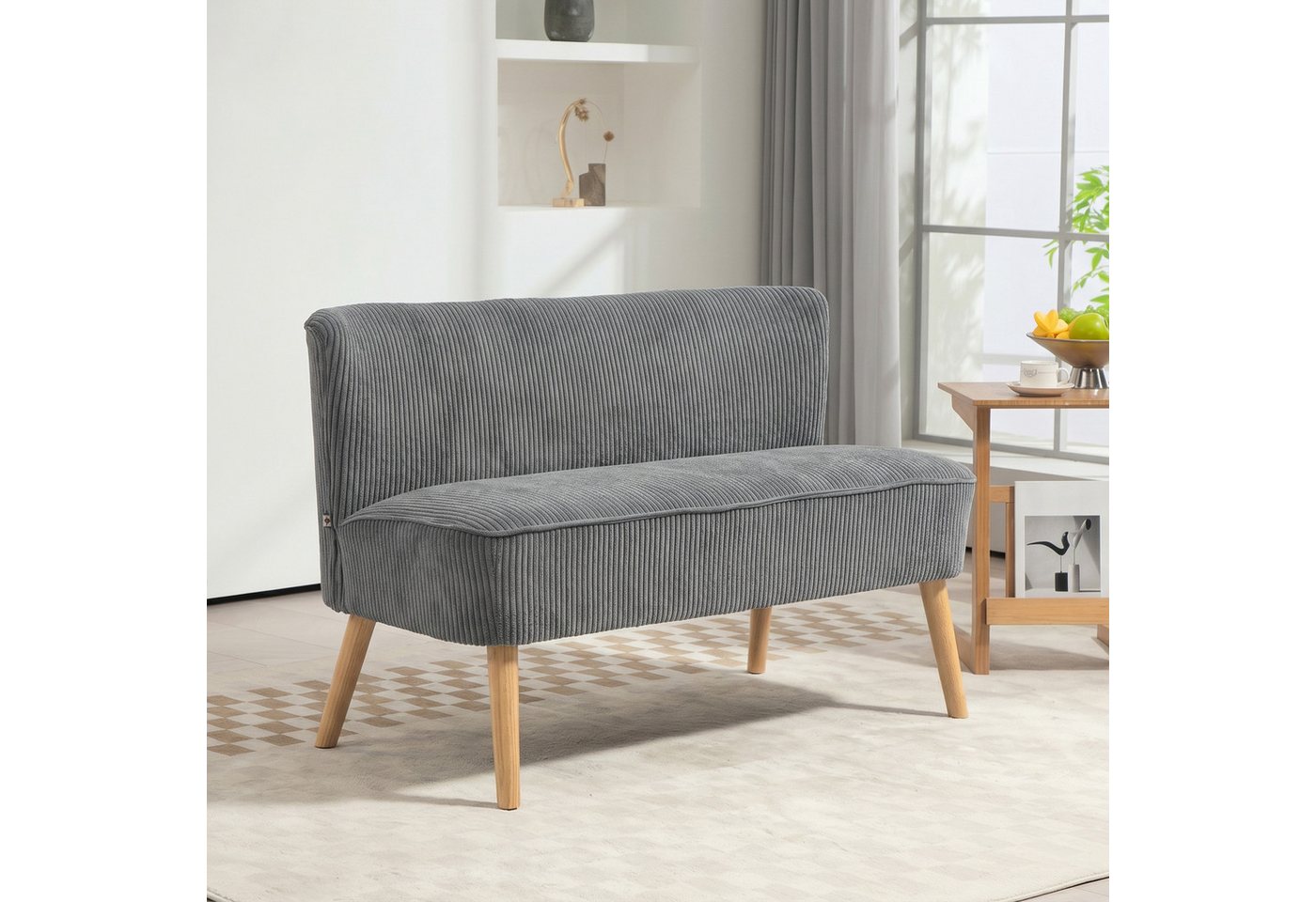 HOMCOM 2-Sitzer Sofa Loveseat mit Leinen-Optik für Schlafzimmer 117x56,5x77cm, Doppelsofa 1 Teile, für Wohnzimmer, Schlafzimmer, 117 x 56,5 x 77 cm, Grau