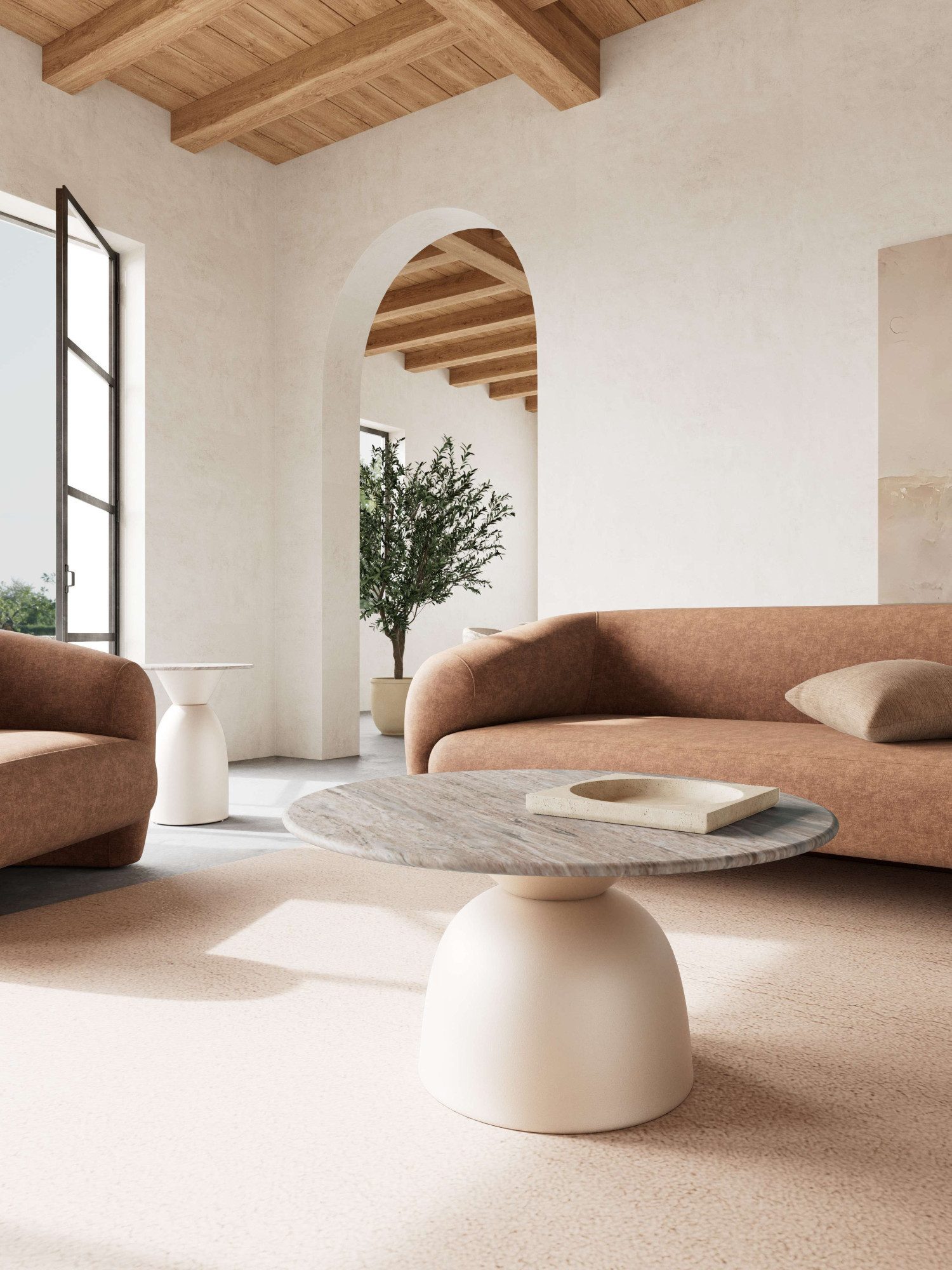 ACTONA GROUP Couchtisch Ferrol Beistelltisch– stilvoll & modern mit eleganter Marmorplatte, Rund. Grauer Toronto Marmor, raues Stahlgestell, grau. Ø: 80 cm – Bild 2 von 5