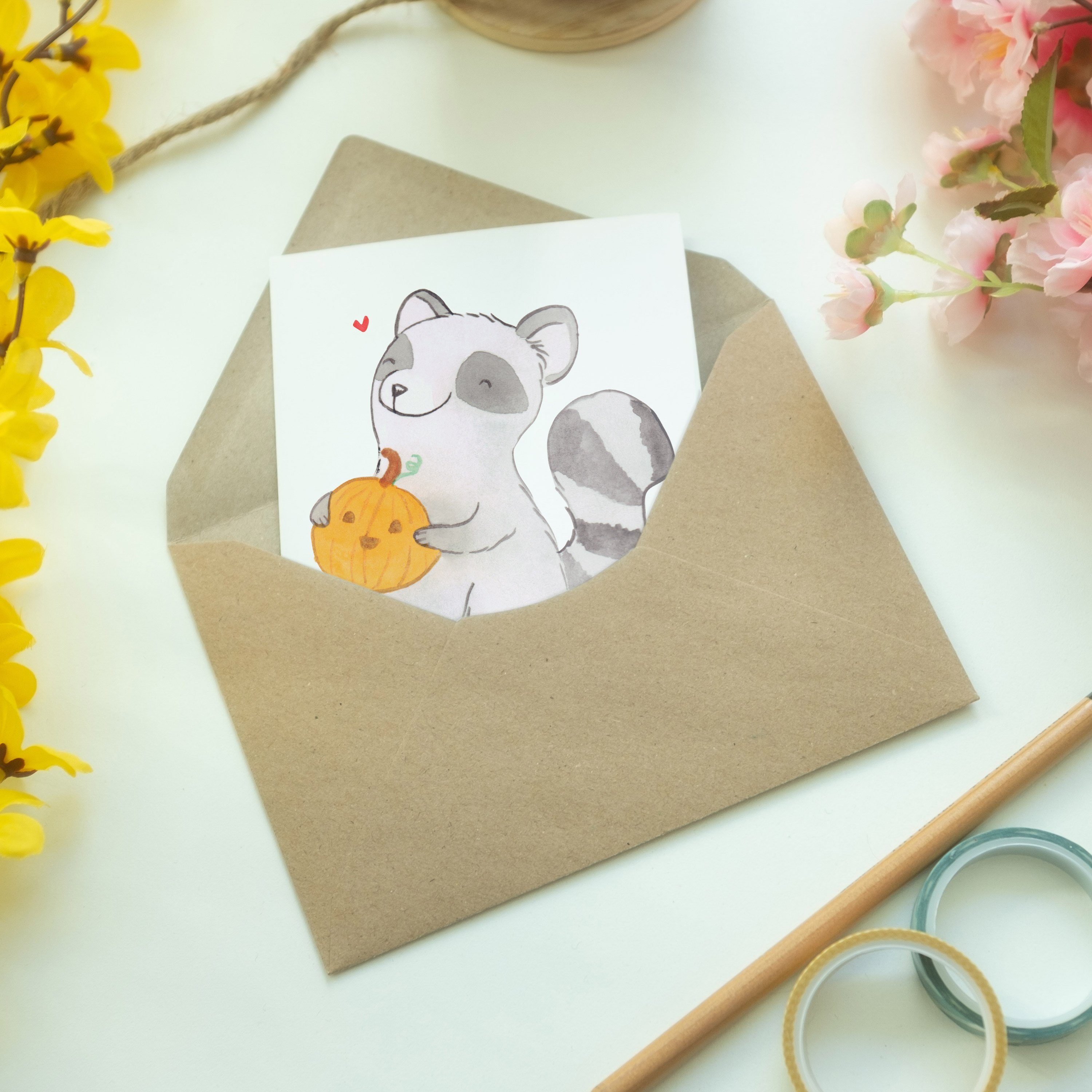 Geschenk, Einladungskarte & Mr. Weiß - Kürbis Panda Karte, Mrs. Waschbär - Grußkarte Halloween,
