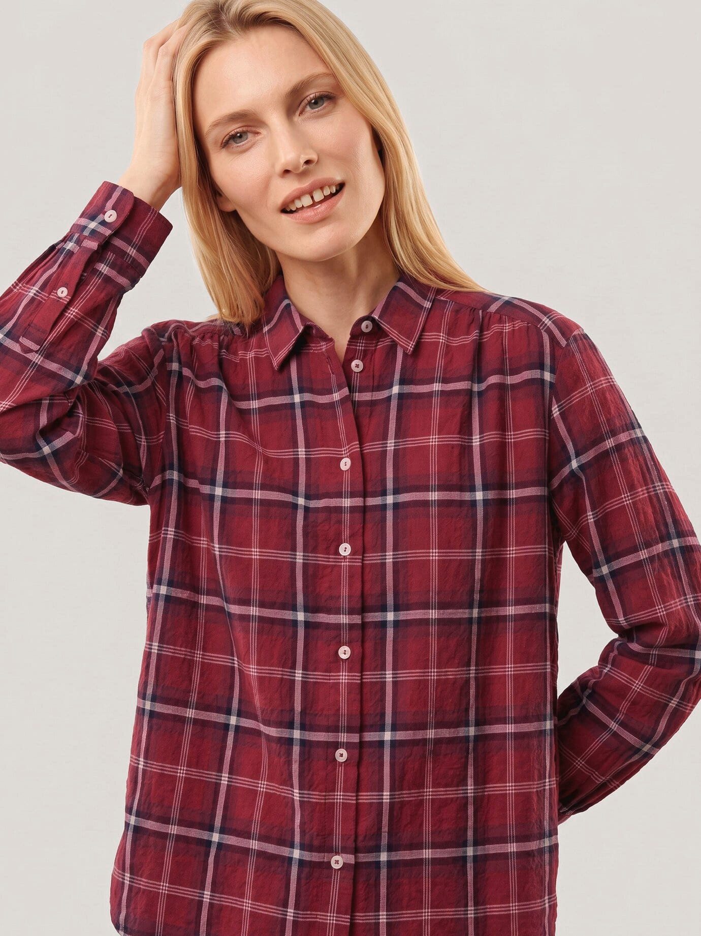 Walbusch Hemdbluse Damen Hemdbluse aus Strukturflanell Blusenkragen Langarm, modisch, pflegeleicht, atmungsaktiv, wärmend – Bild 3 von 4