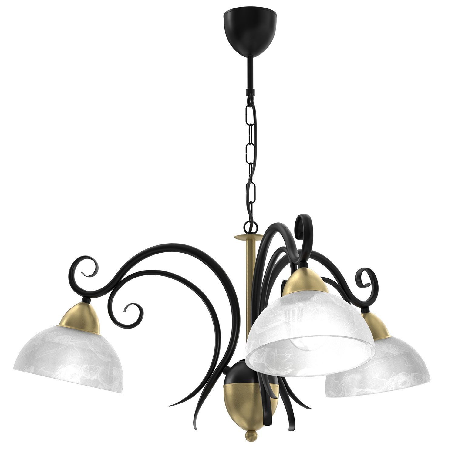 Licht-Erlebnisse Pendelleuchte PAREGRE, ohne Leuchtmittel, Glas Metall H: max. 70 cm in Schwarz Weiß Antik Messing E27 3-flammig