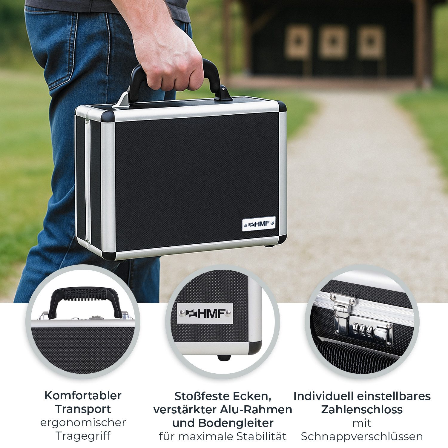 HMF Aufbewahrungsbox Transportkoffer mit Noppenschaumstoff im Deckel und Boden, Universalkoffer mit Zahlenschloss, 31 x 26 x 11 cm – Bild 4 von 5