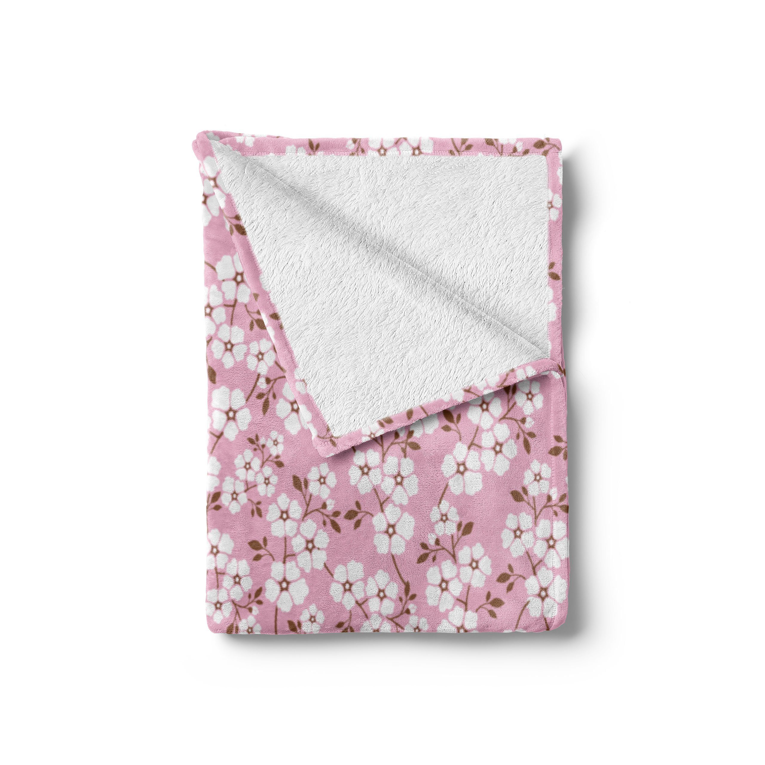 Wohndecke Gemütlicher Weiß den Cheery Innen- Plüsch und Pink für Blüte und Außenbereich, Abakuhaus