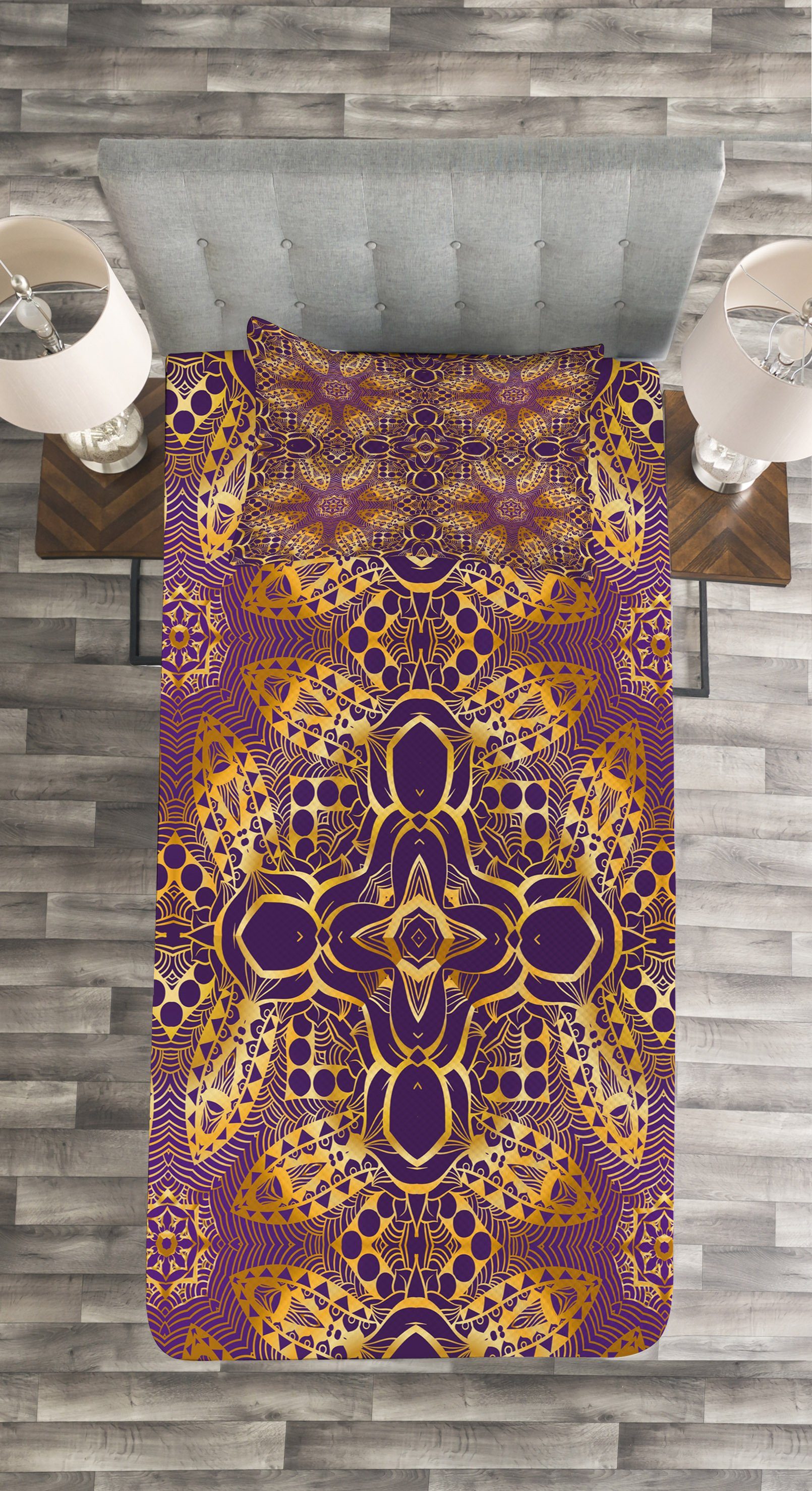 Tagesdecke Set Mandala Boho-Motiv mit lila Abakuhaus, Waschbar, Kissenbezügen