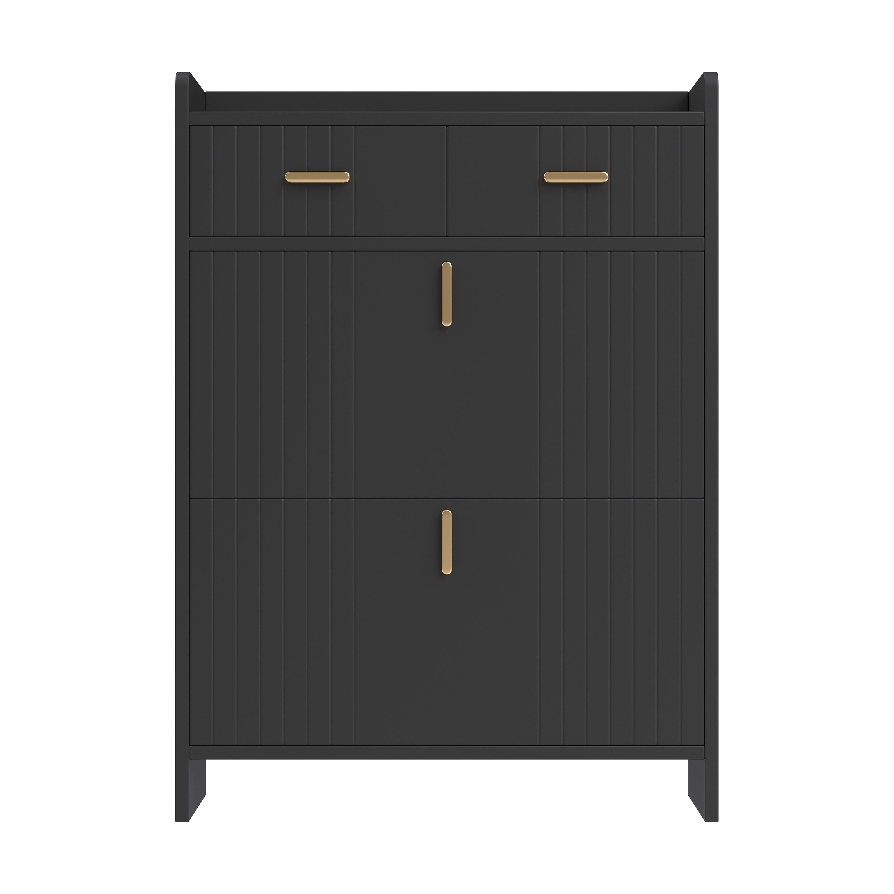 Flieks Schuhschrank Schuhkommode mit 2 Schublade, 2 Klappen und verstellbarer Einlegeböden (B75/T24/H108,5 cm, 1-St) Schuhregal Schuhkipper Flurschrank, doppels – Bild 5 von 5
