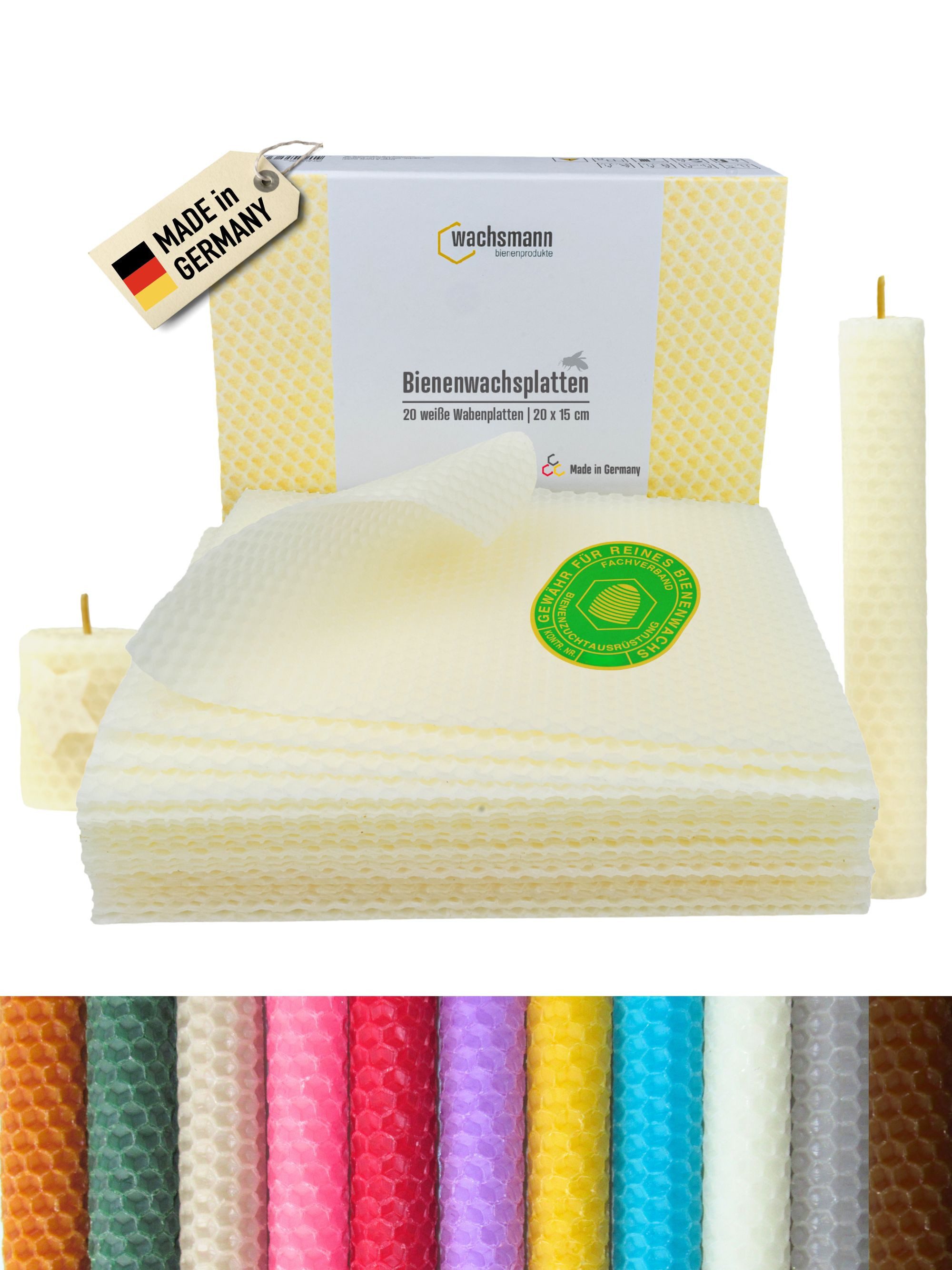 Wachsmann Bienenprodukte Bastelnaturmaterial Bienenwachsplatten, 20 x 15 cm, 20 Stück, 100% echtes Bienenwachs