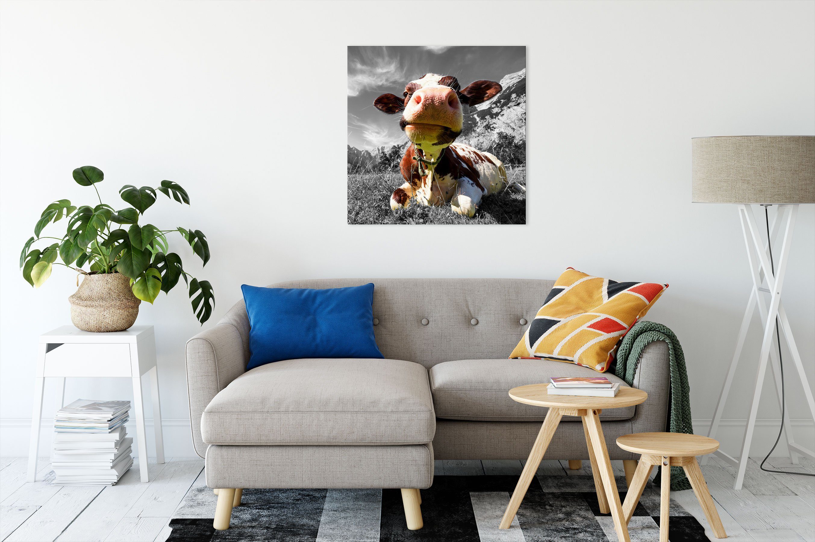 Pixxprint fertig Leinwandbild inkl. bespannt, Kuh (1 Leinwandbild St), Karwendelgebirge Zackenaufhänger im im Karwendelgebirge, Kuh