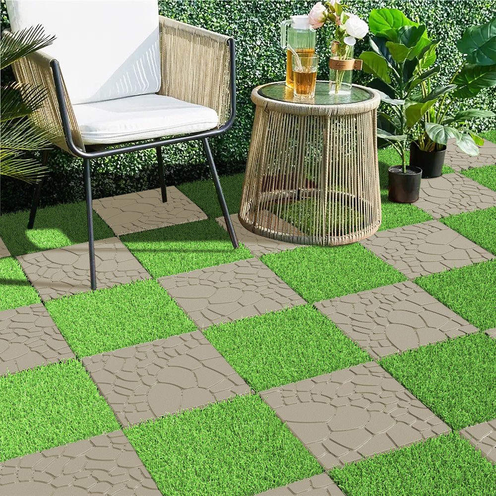 CHICFURN Terrassendielen 44 Klickfliesen in Steinoptik für Balkon Terrasse und Poolbereich, BxL: je 30,50x30,50 cm, (Packung, 44-St., DIY Stecksystem für Veranda Hinterhof und Bodenbelag), 30,5x30,5 cm, Beige