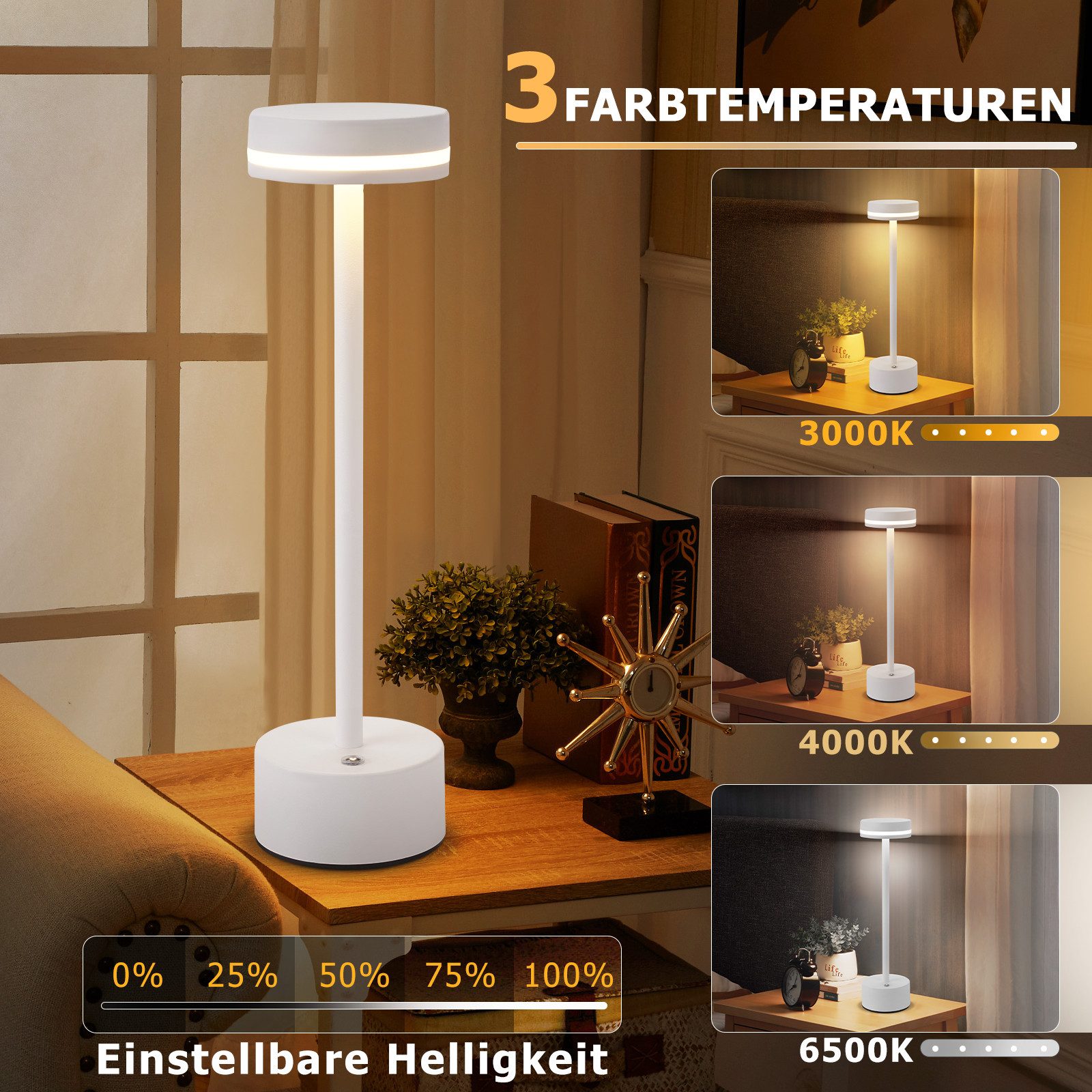 Nettlife LED Tischleuchte Kabellos Nachttischlampe Touch günstig online kaufen
