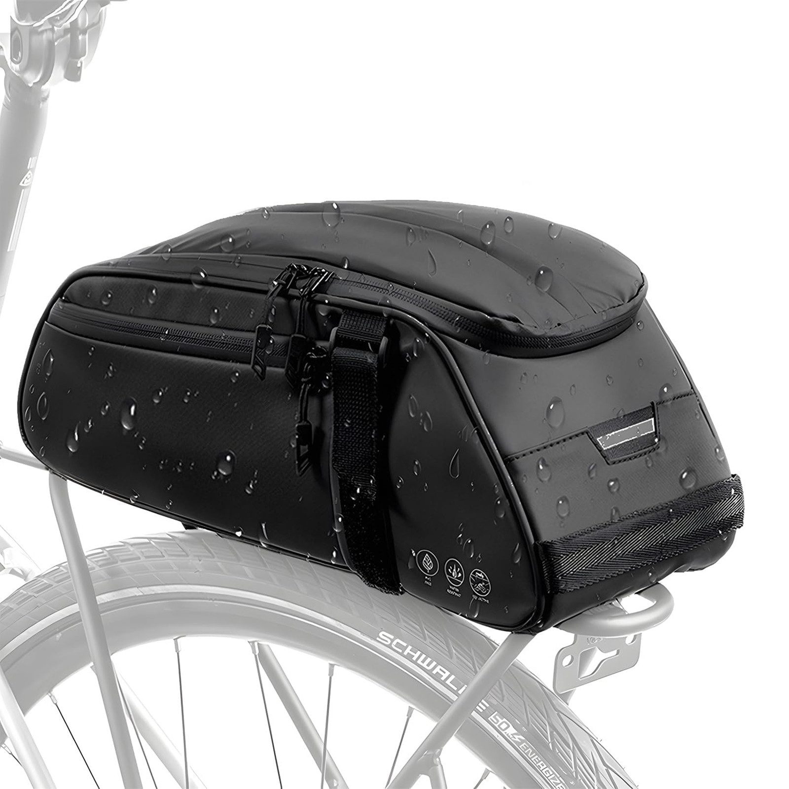 HAUSS SPOLE Fahrradtasche Fahrrad Hecktasche wasserdicht Satteltasche Gepäckträger Rahmentasche (3-in-1 mit Reflexstreifen Schultergurt, 1-tlg., Faltbare Seitentaschen, 16x16x38 cm, Schwarz), einfache Montage für E-Bike MTB Rennrad