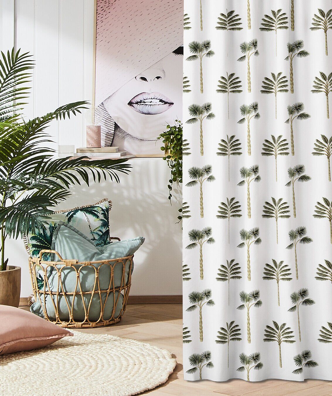 Vorhang Tropical Muster, ROOM99, Ösen, Wohnzimmer, Dschungel Vorhänge, Designvolle Grün