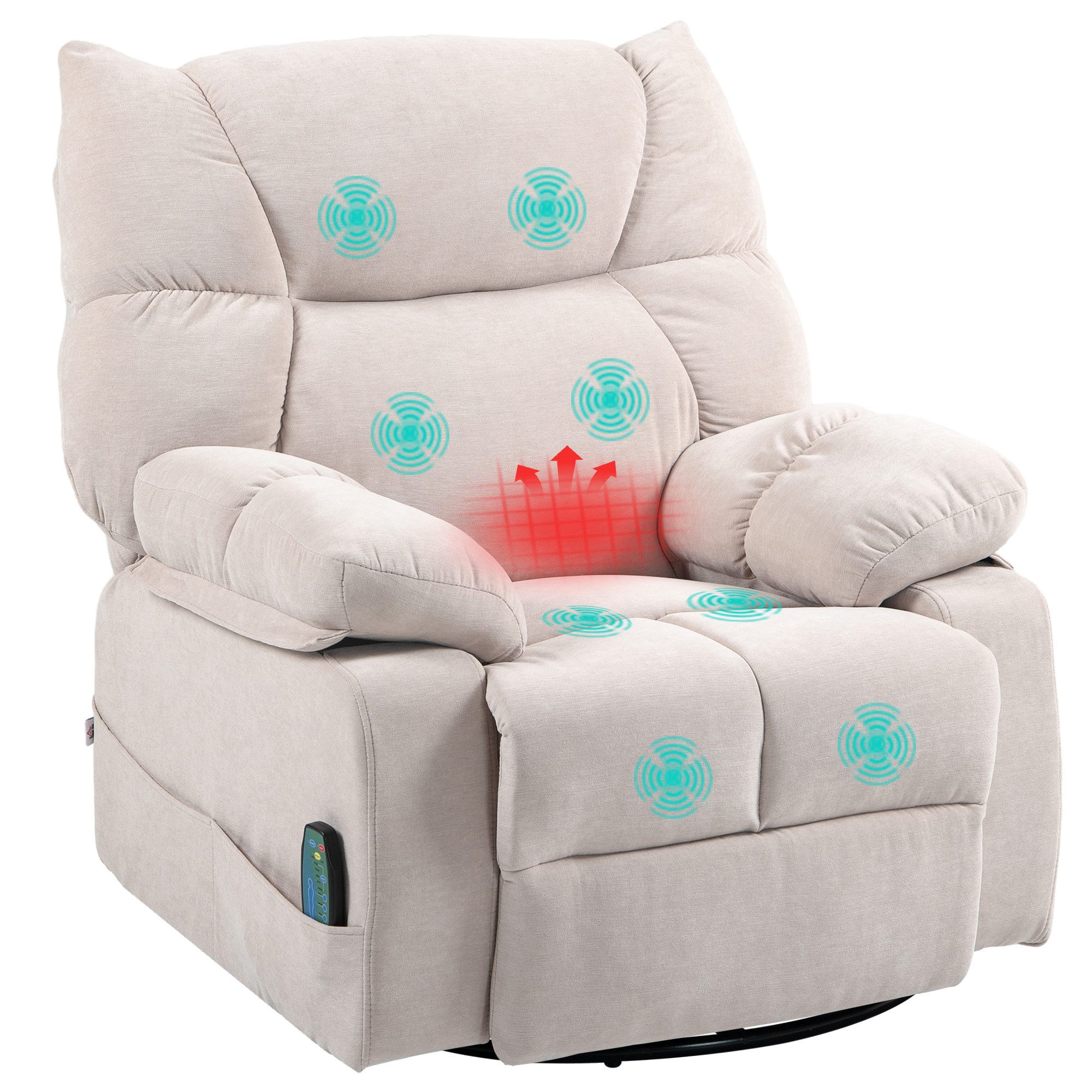 BAYMATE Massagesessel Massagesessel mit Wärme- & Liegefunktion, drehbar (bis 150 kg, Metallgestell, 98x90x98cm, Beige)