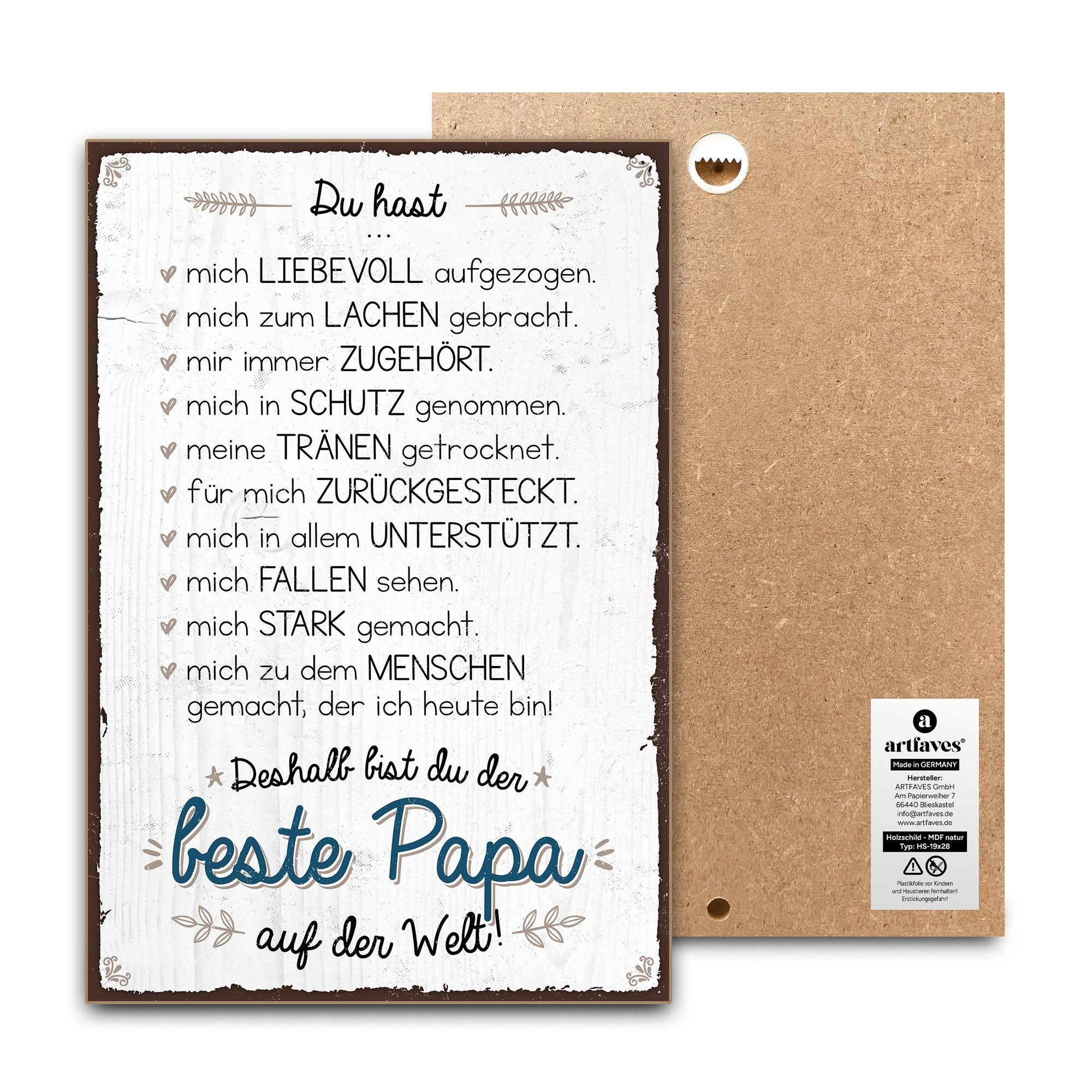 ARTFAVES Holzbild Schild mit Spruch - Bester PAPA auf der Welt - Vatertag