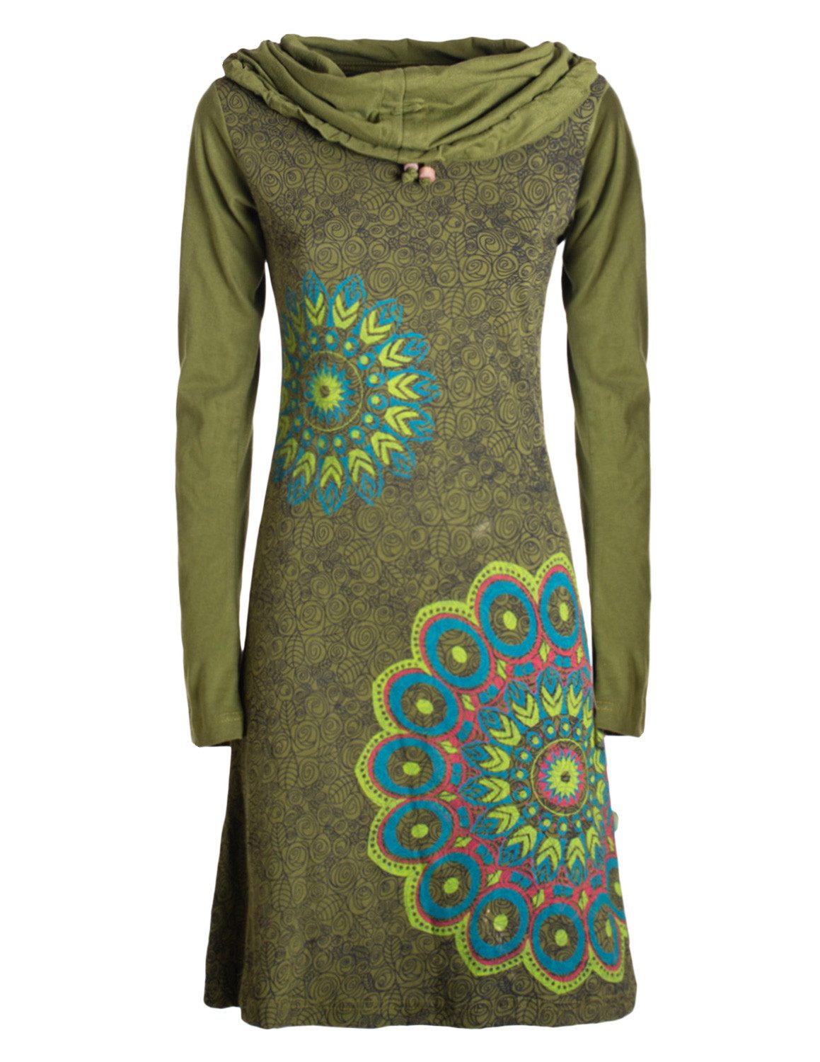 Vishes Tunikakleid Damen Mandala-Kleid Langarm-Shirtkleid Schal-Kragen günstig online kaufen