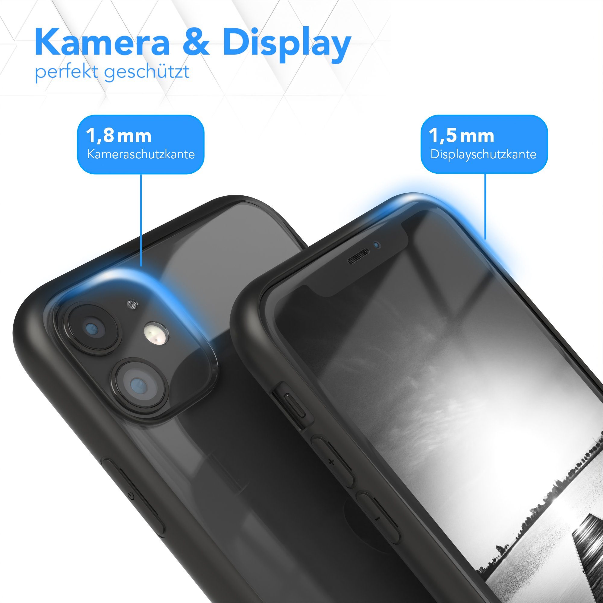 EAZY CASE Handyhülle Bumper Case für Apple iPhone 11 6,1 Zoll, Hülle Durchsichtig kratzfest Back Cover mit Displayschutz Schwarz
