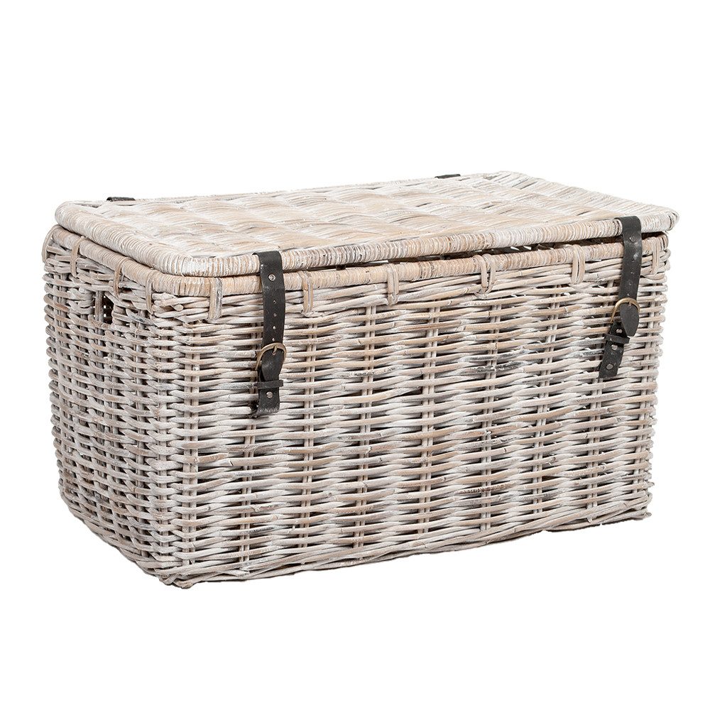 LebensWohnArt Truhe Rattan Truhe RESSY White Wash ca.70cm Couchtisch