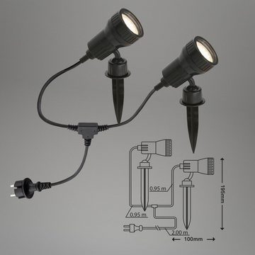 Briloner Leuchten LED Gartenstrahler 3077-025, LED wechselbar, Warmweiß, Farbfilter wechselbar, Erdspieß+Wandhalterung, schwarz, GU10, Warmweiß