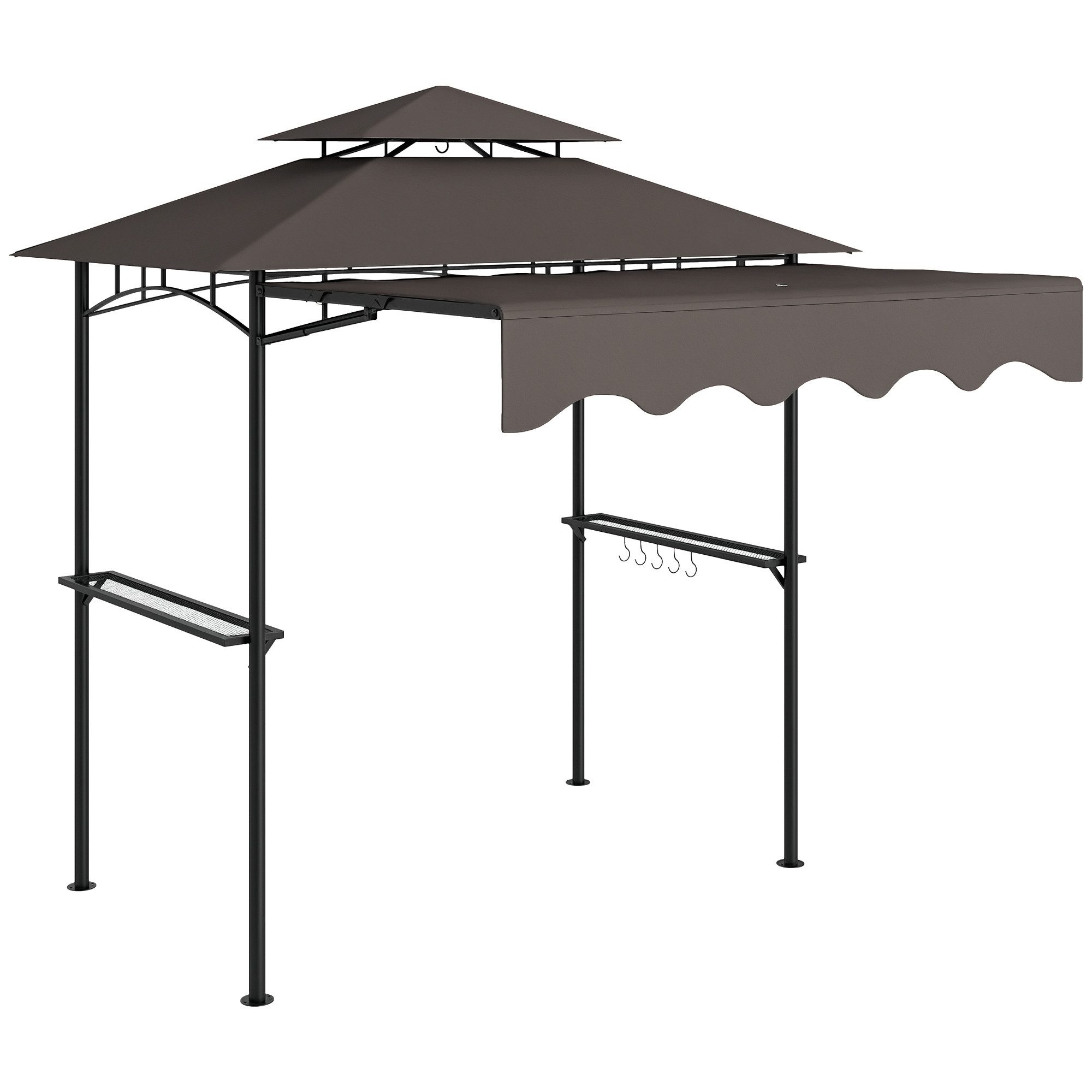 Outsunny Grillpavillon 242x232x248 cm, mit Doppelschichtdach, Seitenregalen, UV 30+, (wasserabweisend Gartenlauben, flammhemmend Gartenpavillon), Gartenzelt für Garten Picknick BBQ Kaffee
