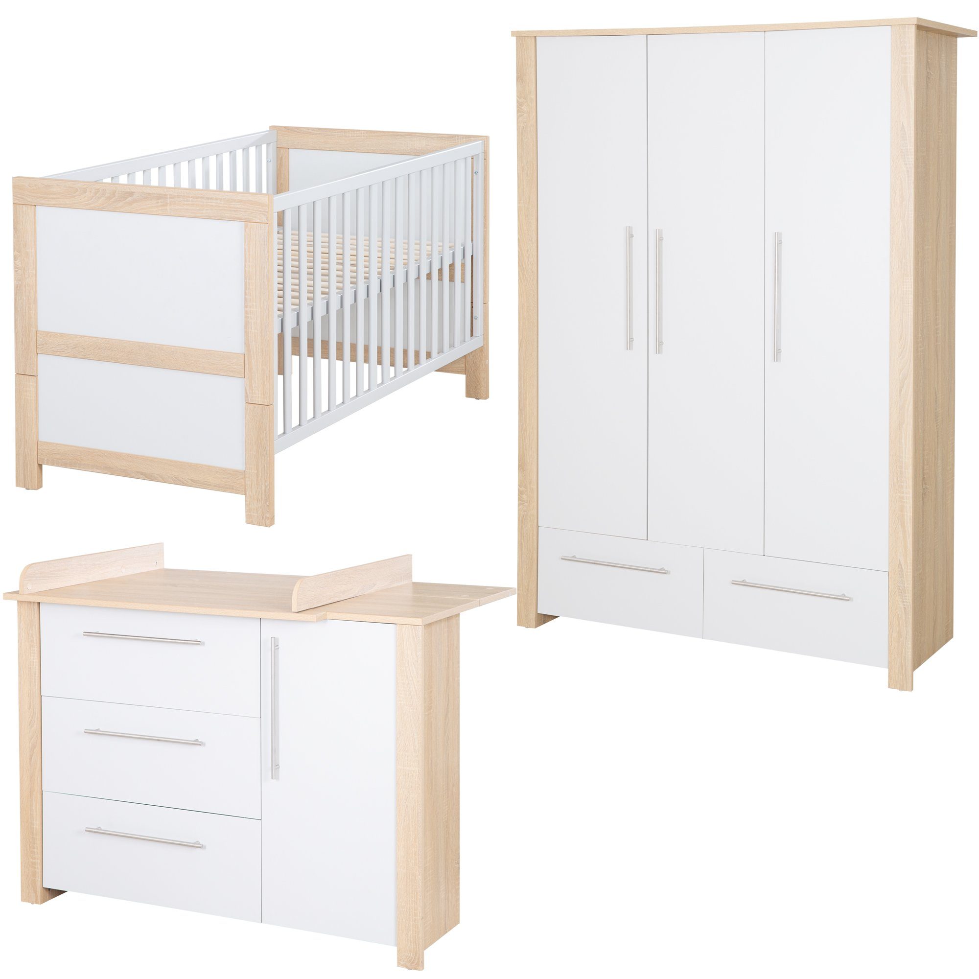 roba® Babyzimmer-Komplettset Matilda, Gitterbett, Kleiderschrank & Wickelkommode