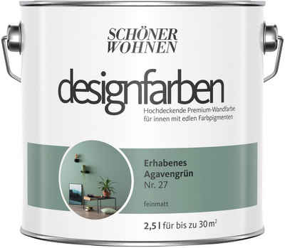 SCHÖNER WOHNEN-Kollektion Wand- und Deckenfarbe »Designfarben«, 2,5 Liter, Erhabenes Agavengrün Nr. 27, hochdeckende Premium-Wandfarbe