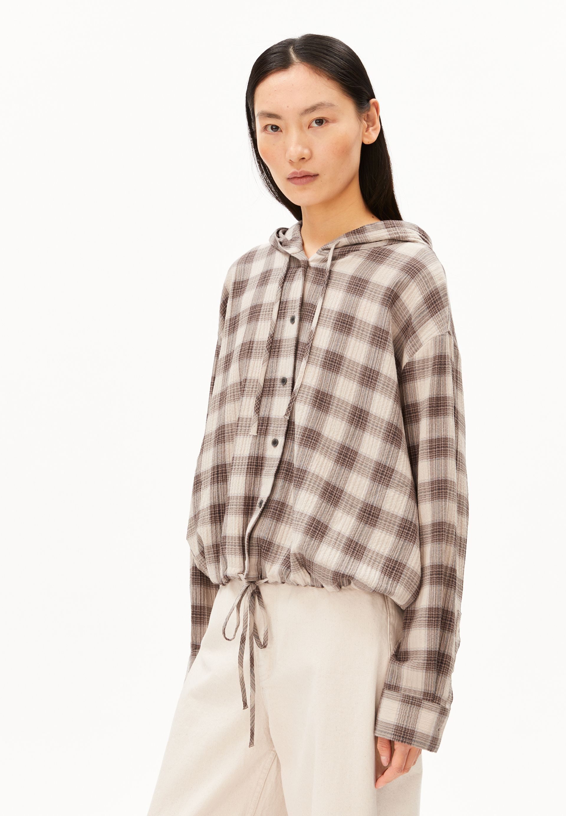 Armedangels Langarmbluse CHECK HOODED Bluse aus Bio-Baumwoll Mix Oversized Fit