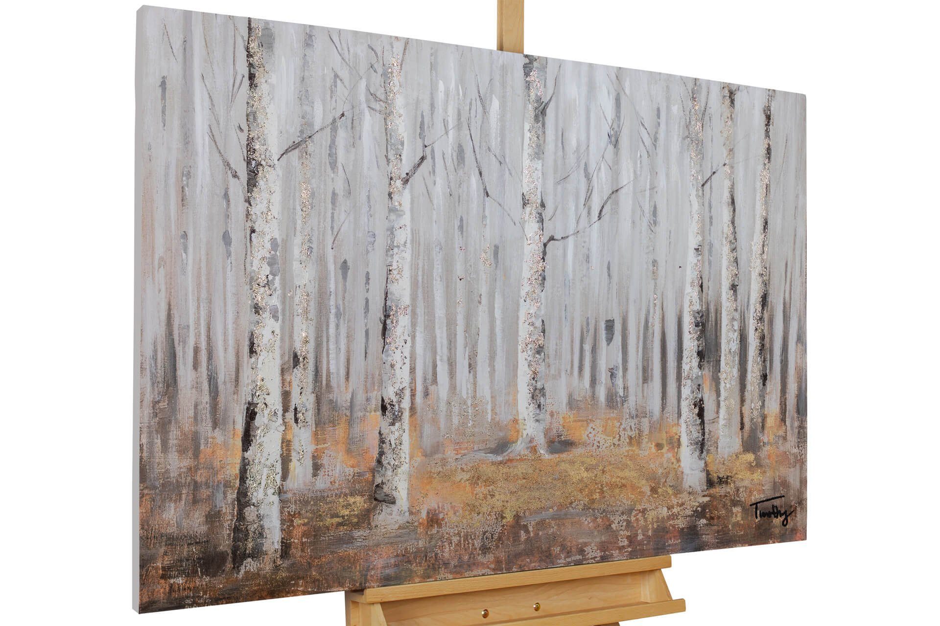 KUNSTLOFT Gemälde Fallende Blätter 120x80 cm, Leinwandbild 100% HANDGEMALT Wandbild Wohnzimmer