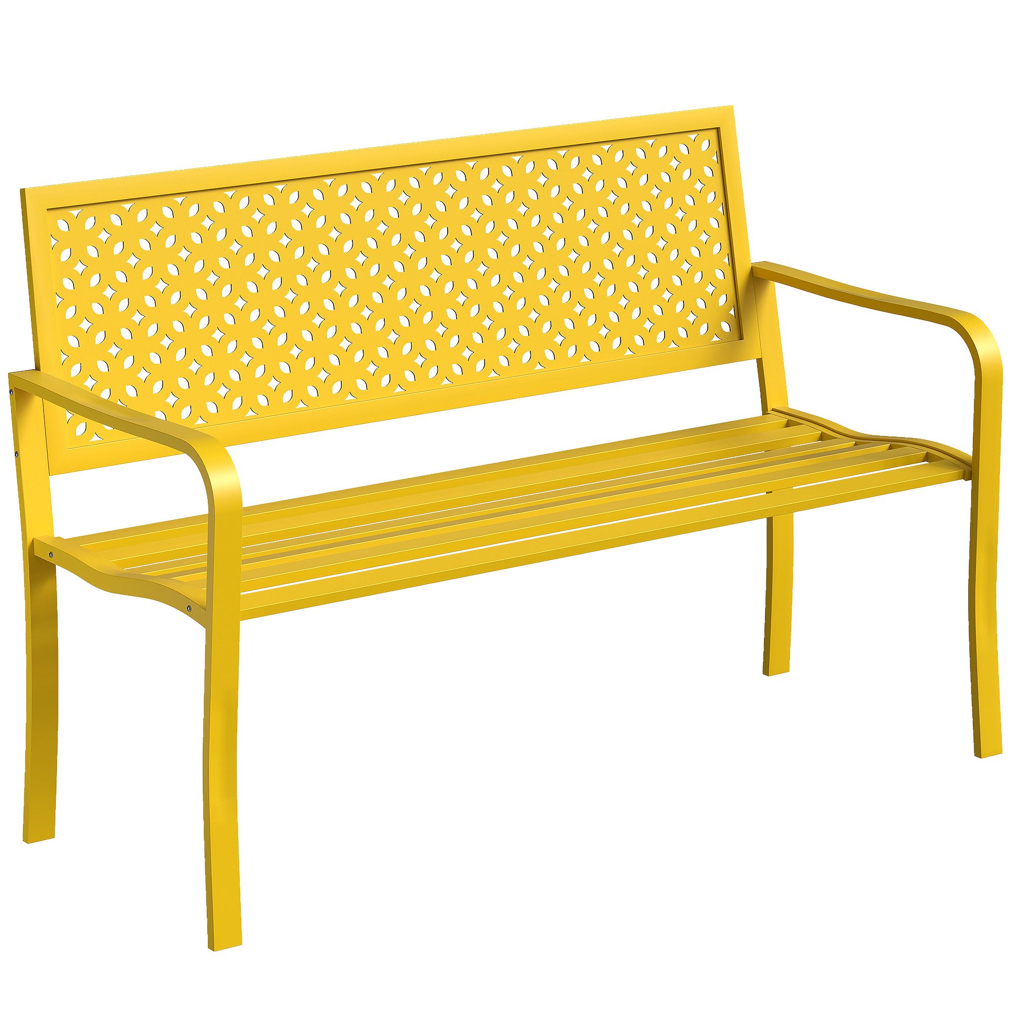 Outsunny Gartenbank mit rostbeständiger Rückenlehne (Geometrische Balkonbank, 1-St., Outdoor Sitzbank), für Garten, Park, Balkon 127 x 61 x 85 cm Gelb