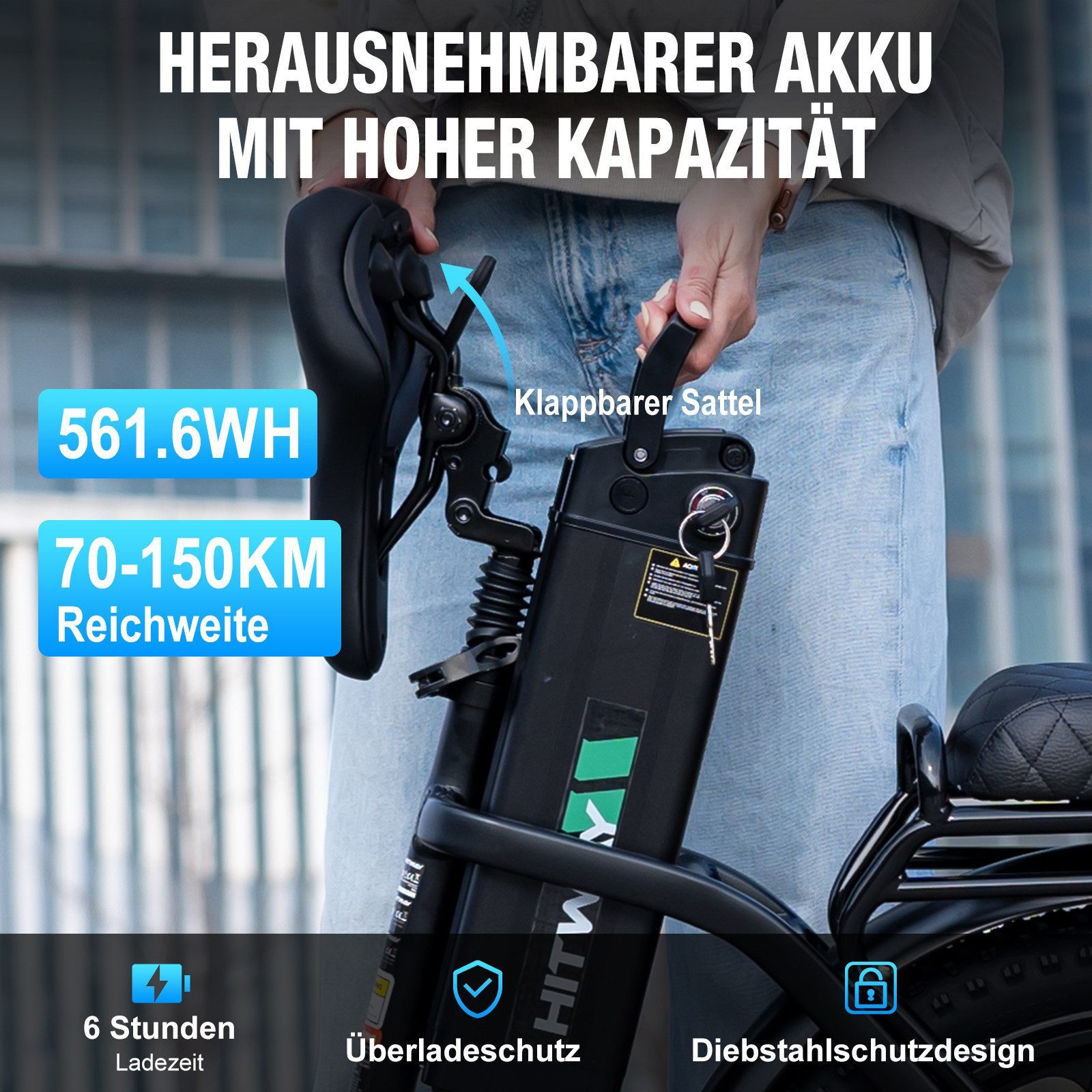 HITWAY E-Bike Faltrad 20*3,0 zoll Elektrofahrrad Pedelec mit 36V15,6Ah Akku, 7 Gang shimano shimano Schaltwerk, Kettenschaltung, Heckmotor, 561,6 Wh, Klappfahrrad E Mountainbike für Damen u. Herren
